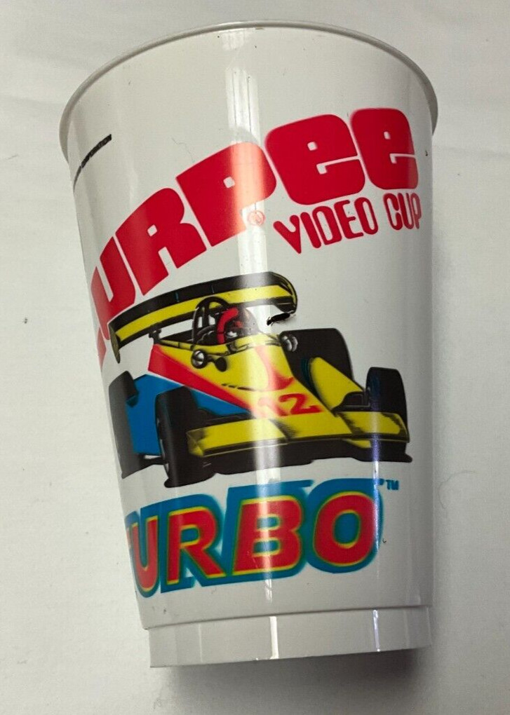 Retro slurpee cups from 7 11, Turbo video game