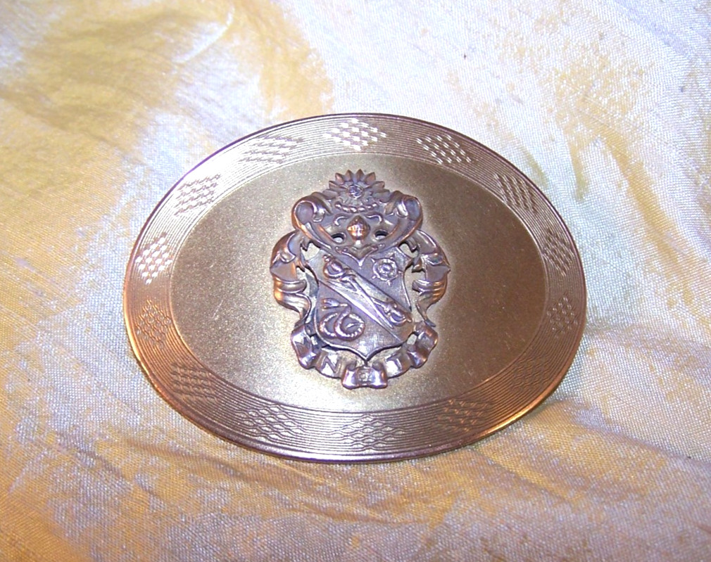 ANTIQUE Sigma Nu fraternity large crest pin / brooch, 2 5/16