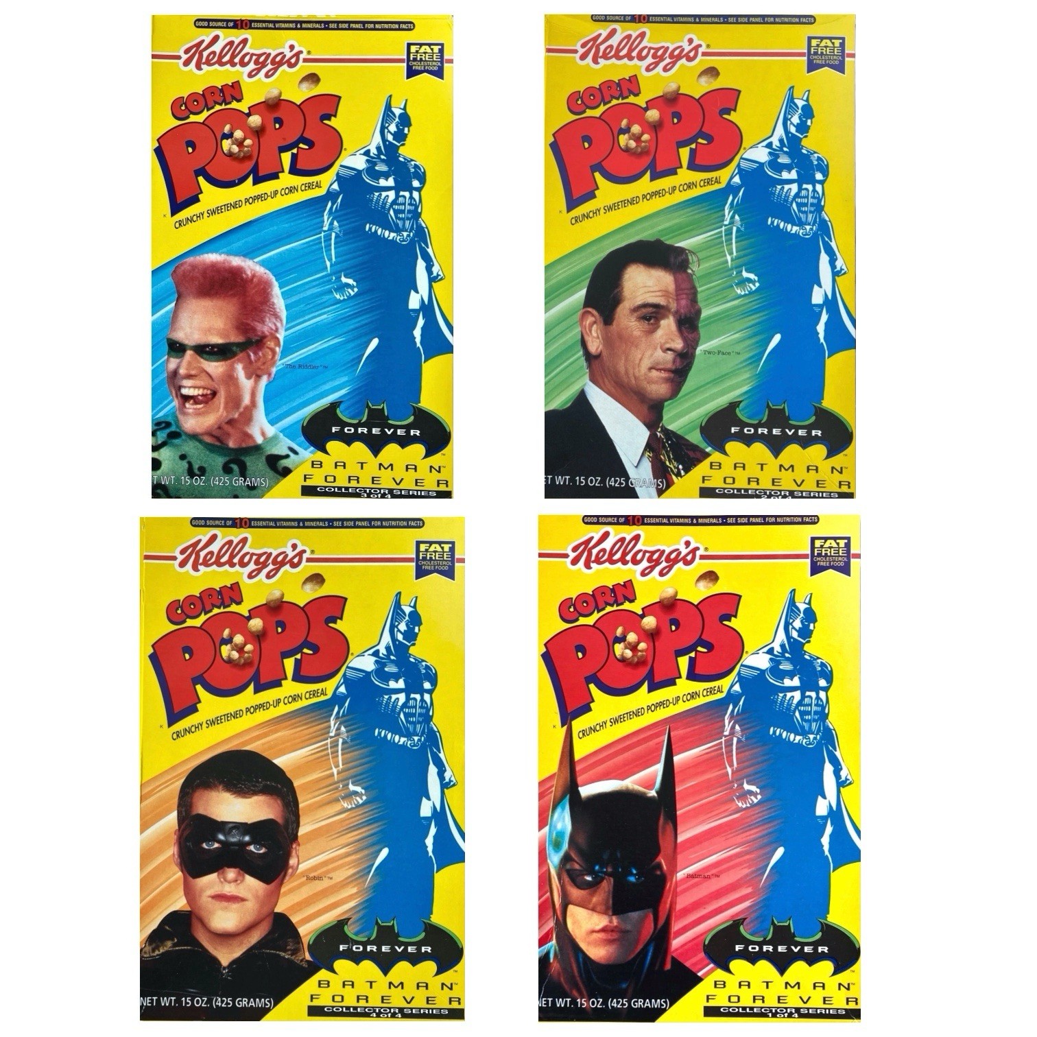 RARE 1995 Kellogg’s Corn Pops BATMAN FOREVER Cereal 4 Box Set FACTORY SEALED