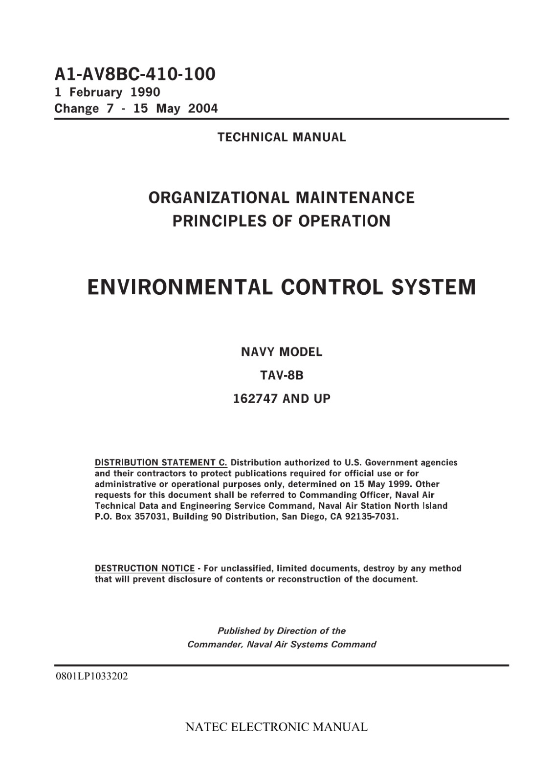 222 Page 2004 Navy TAV-8B HARRIER II Environmental Control System Manual on CD