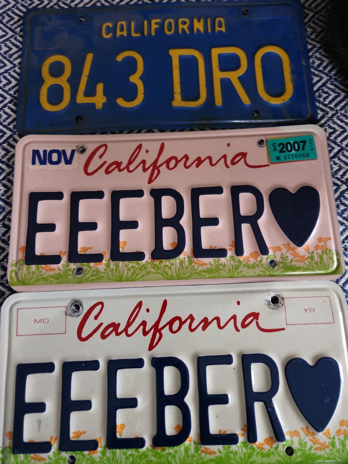3 Vintage California Vanity License Plate EEEBER 