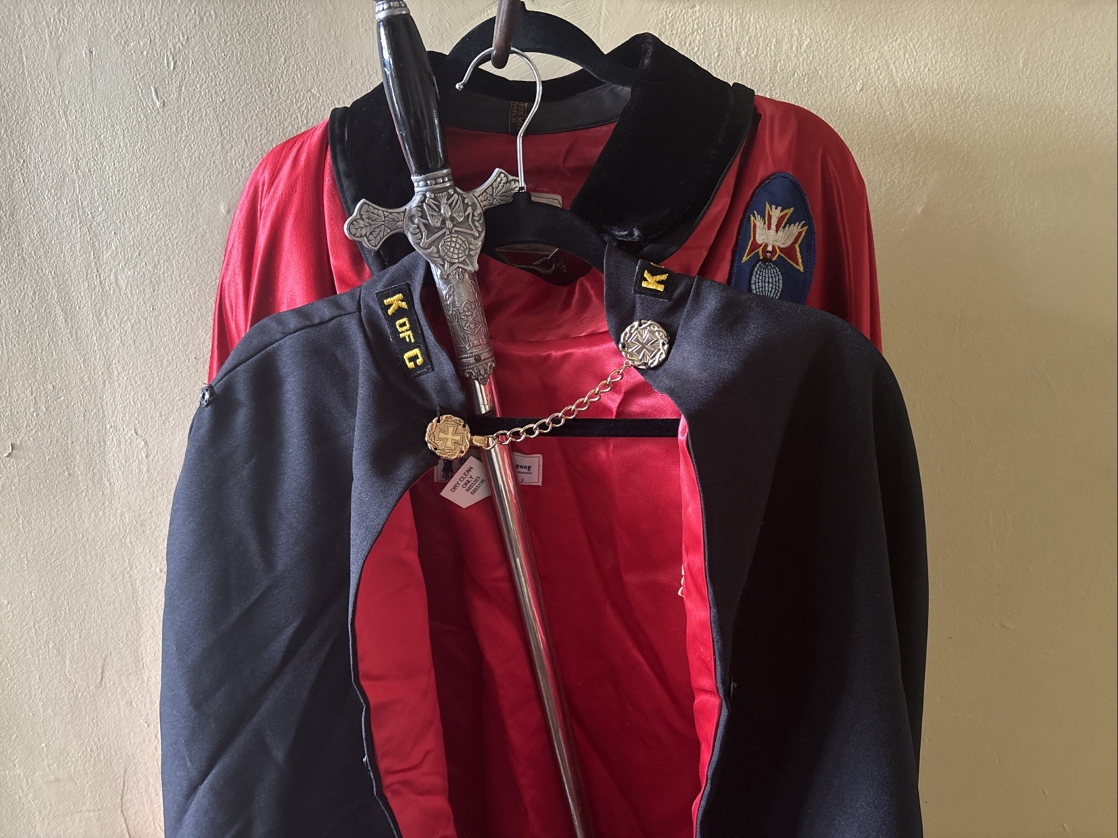 2 Knights of Columbus Ceremonial Dress Capes 4th Degree and Sword With Scabbard.