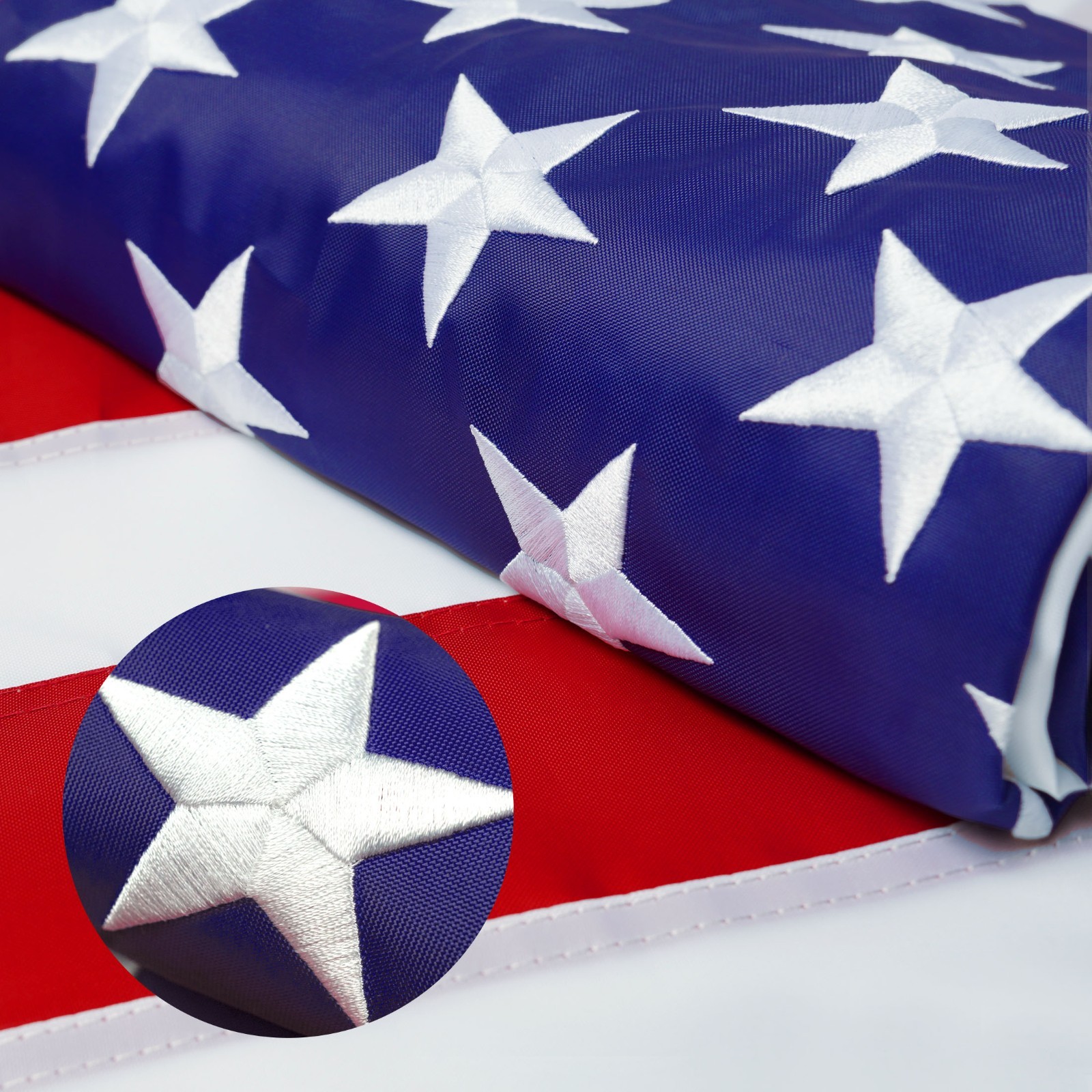 Heavy Duty Embroidered US American Flag, 3x5 ft Sewn Stripes, Grommets