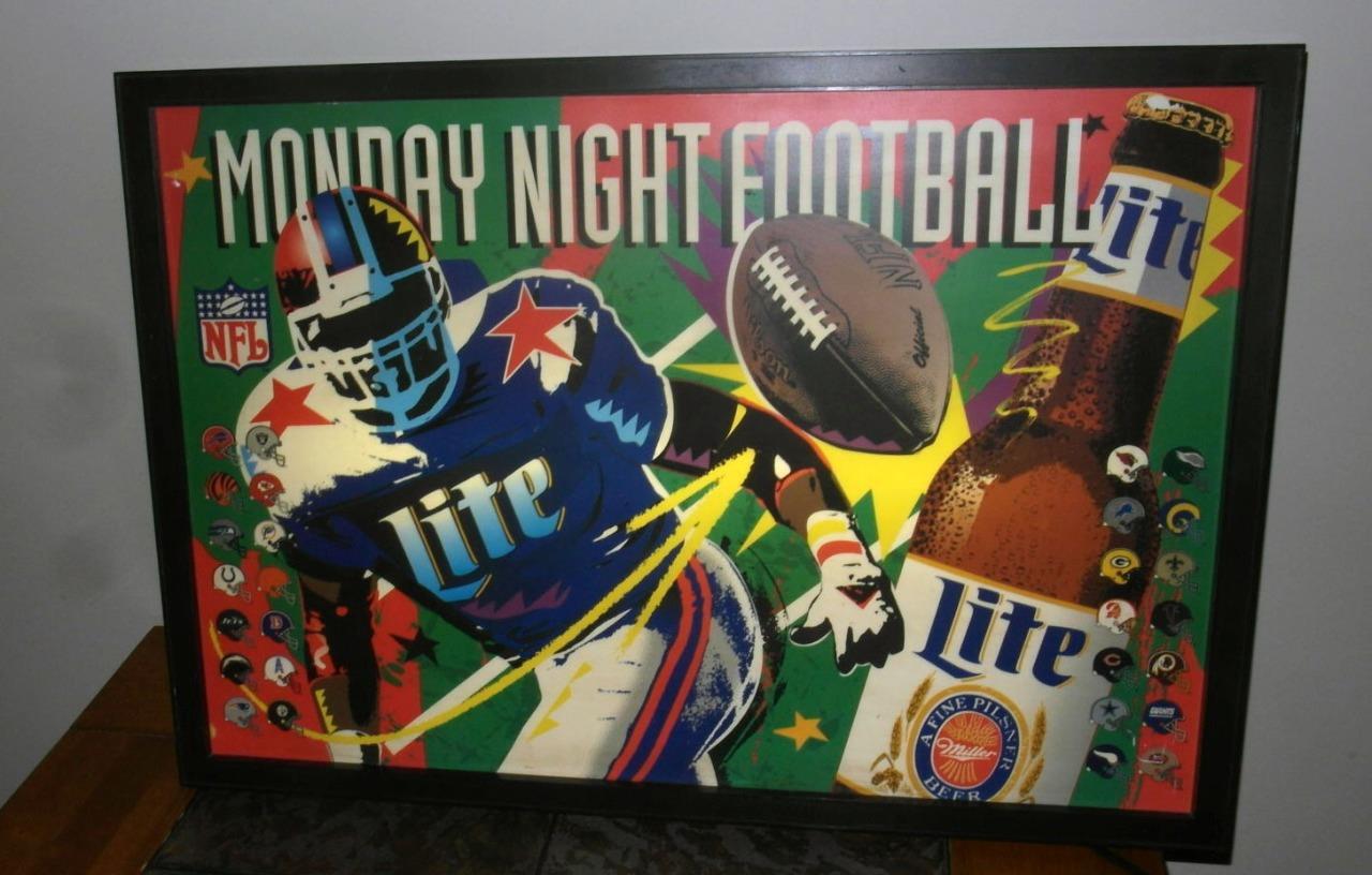 VINTAGE MONDAY NIGHT FOOTBALL LIGHT UP BEER AD SIGN NFL MILLER LITE 32X22 RARE