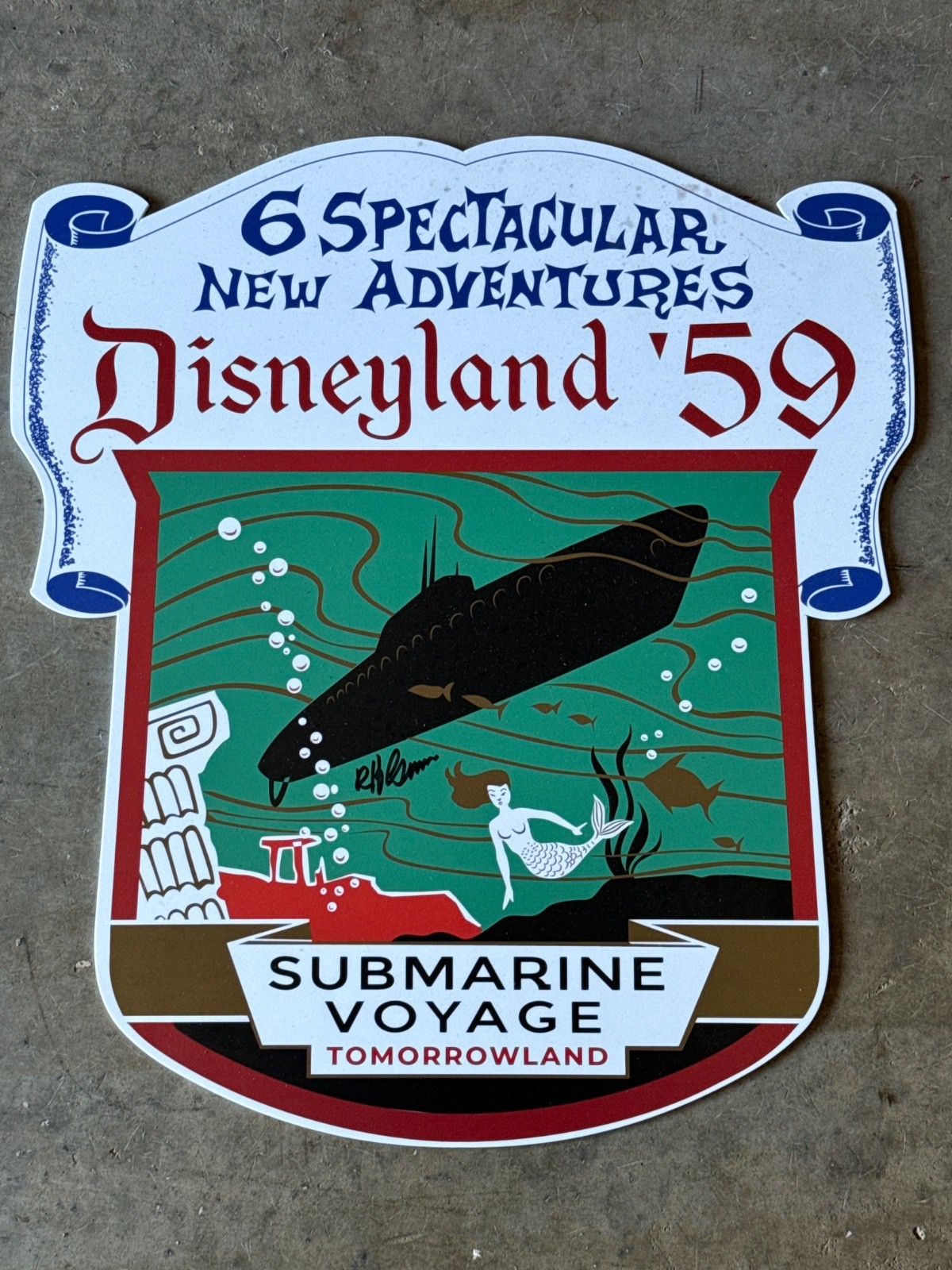 Disneyland Fantasyland Submarine Voyage Sign Prop signed by Bob Gurr