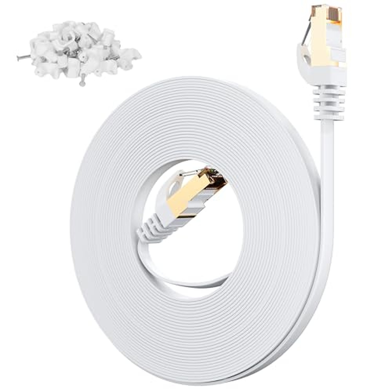 Adoreen Cat 7 Flat Outdoor Ethernet Cable 200 Ft-White, High-Speed Shielded I...