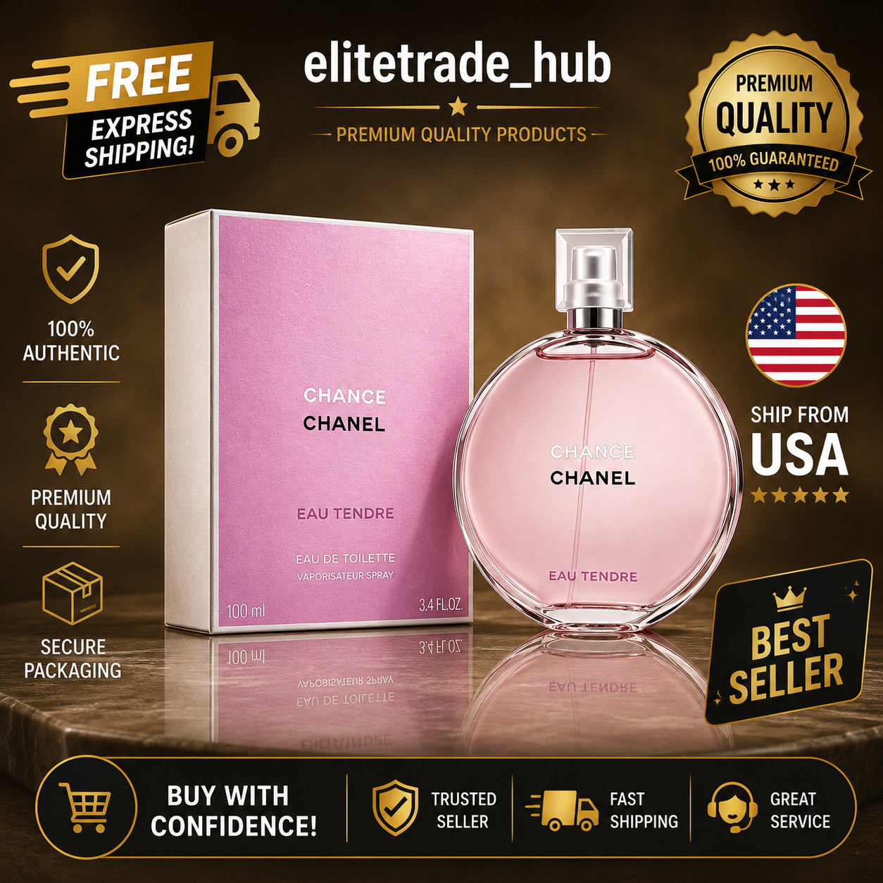 Chance Eau Tendre de CHANEL 3.4 oz EDT Spray New Sealed - 