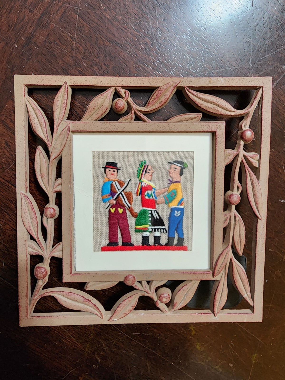Vintage Framed Folk Art Embroidery – Hungarian/ Polish Dancers & Fiddler