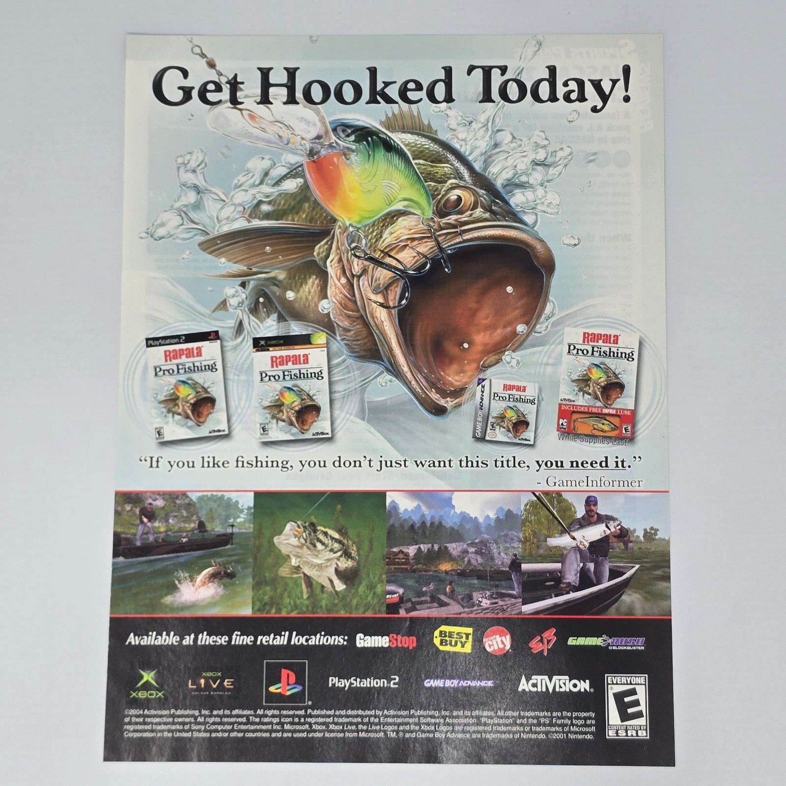 Rapala Pro Fishing Xbox PS2 GameBoy Advance Hooked Print Ad/Poster Promo Art