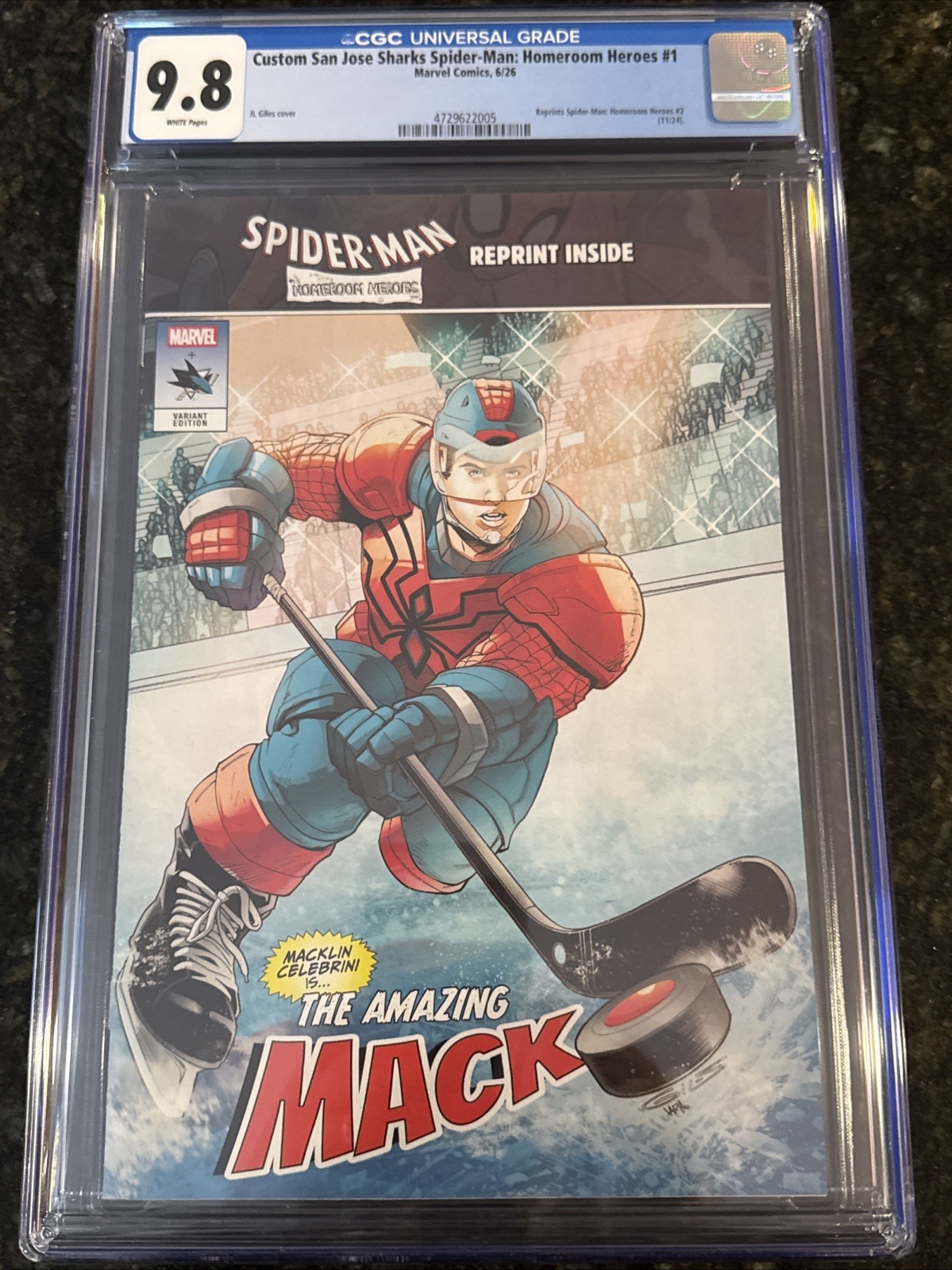 2026 San Jose Sharks Macklin Celebrini Marvel Spider-Man CGC 9.8 NHL Hockey Hero