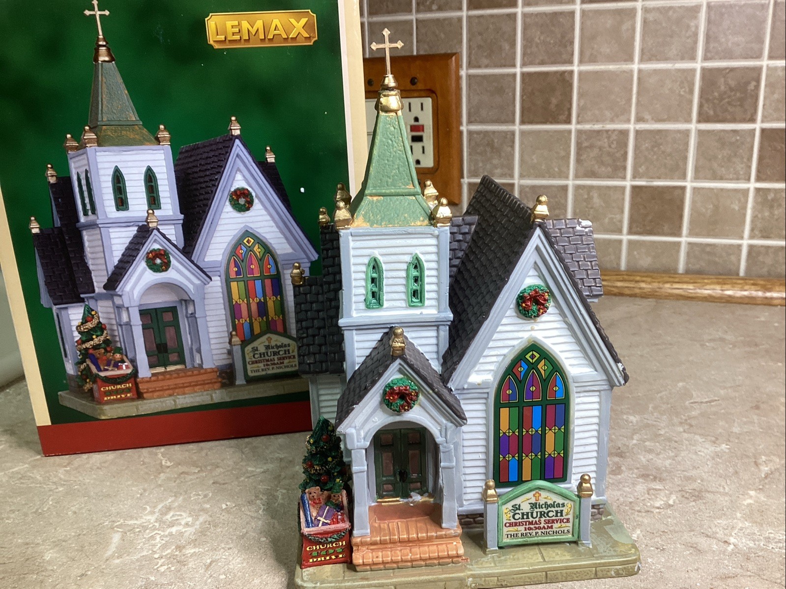Lemax St. Nicholas Church  Lighted Christmas Village W/ Box + Light Cord-READ