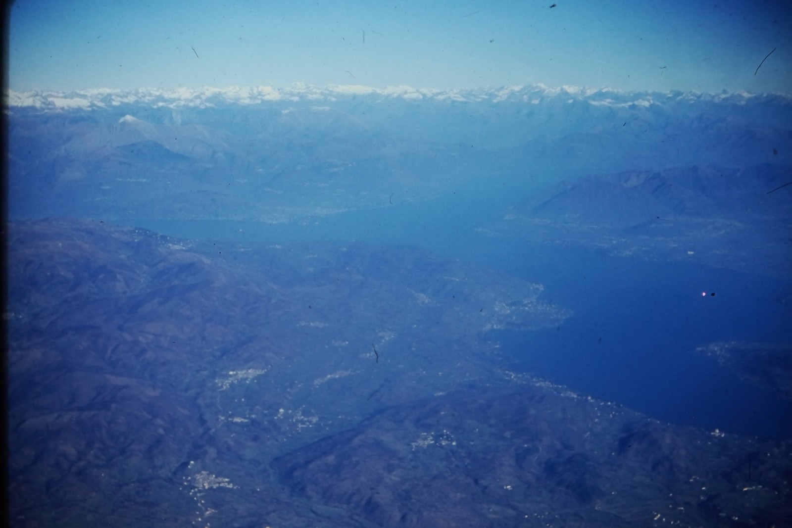c1950\'s Kodachrome 35mm Slide, Aerial View, Alpine Mountains, Lake Landscape
