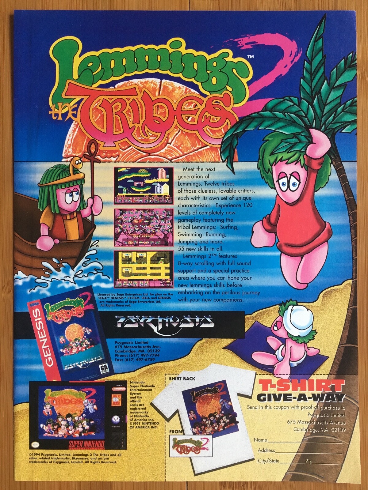 Lemmings 2 The Tribes SNES Sega Genesis PC 1993 Vintage Poster Ad Art Print Rare