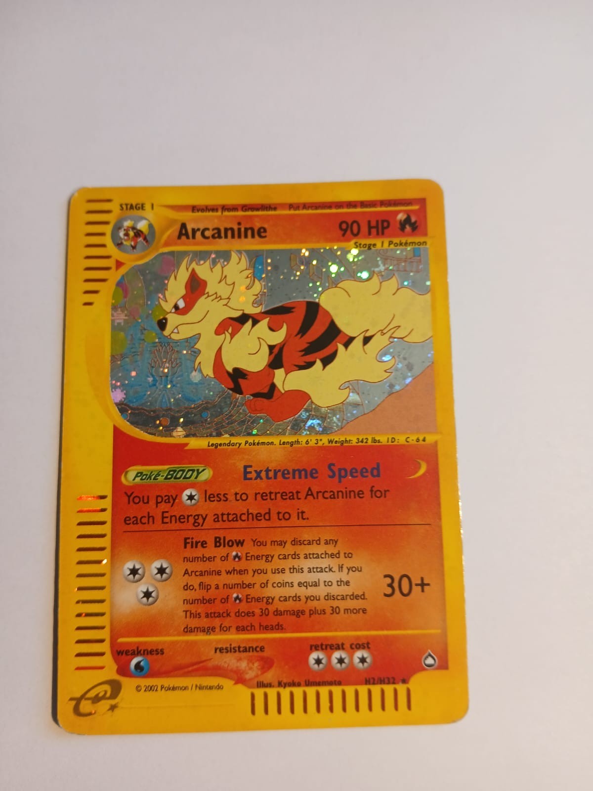 2003 RARE Pokemon Card Arcanine Aquapolis Swirl H2/H32 Holo