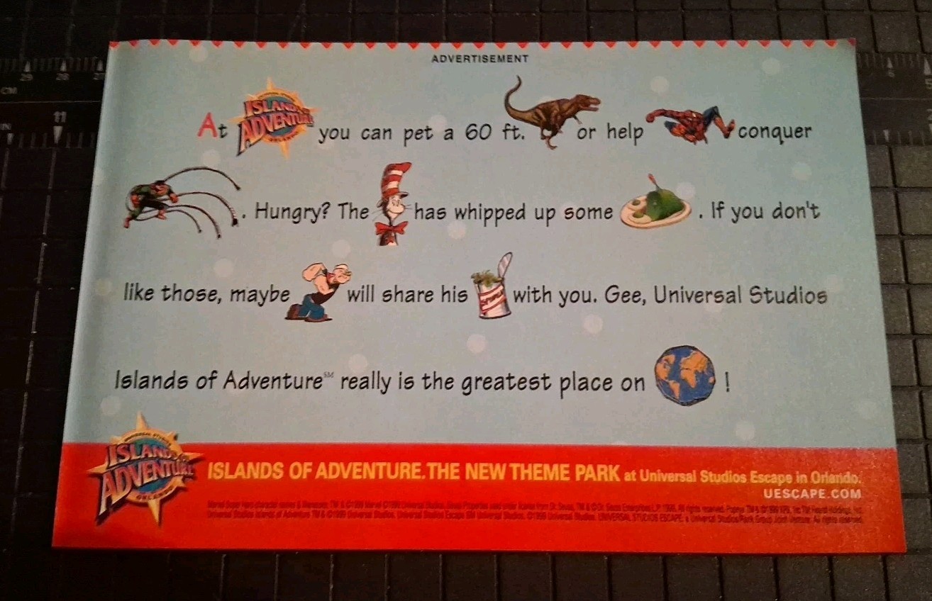 Islands Of Adventure Theme Parks Vintage Print Ad 2000 8X5
