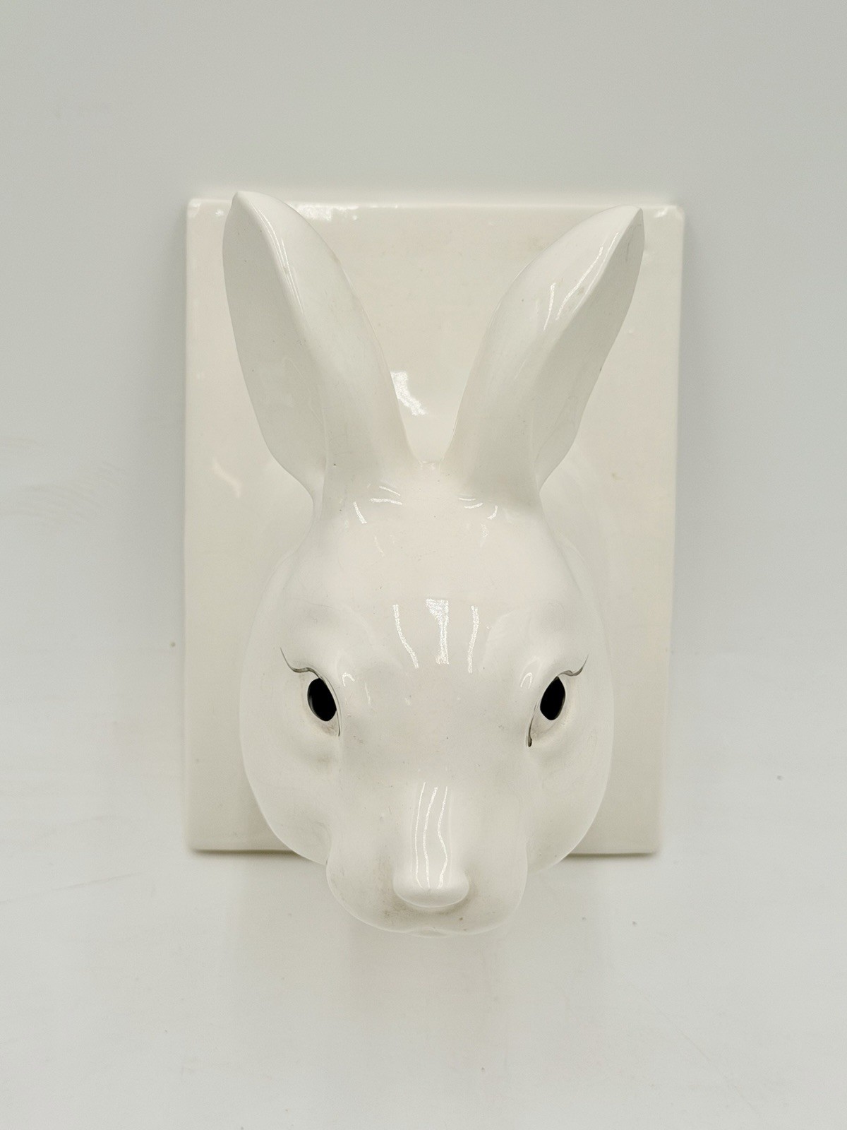 Vtg White Ceramic Rabbit Bunny Head Apron Towel Hook Kitchen Bathroom JAPAN READ