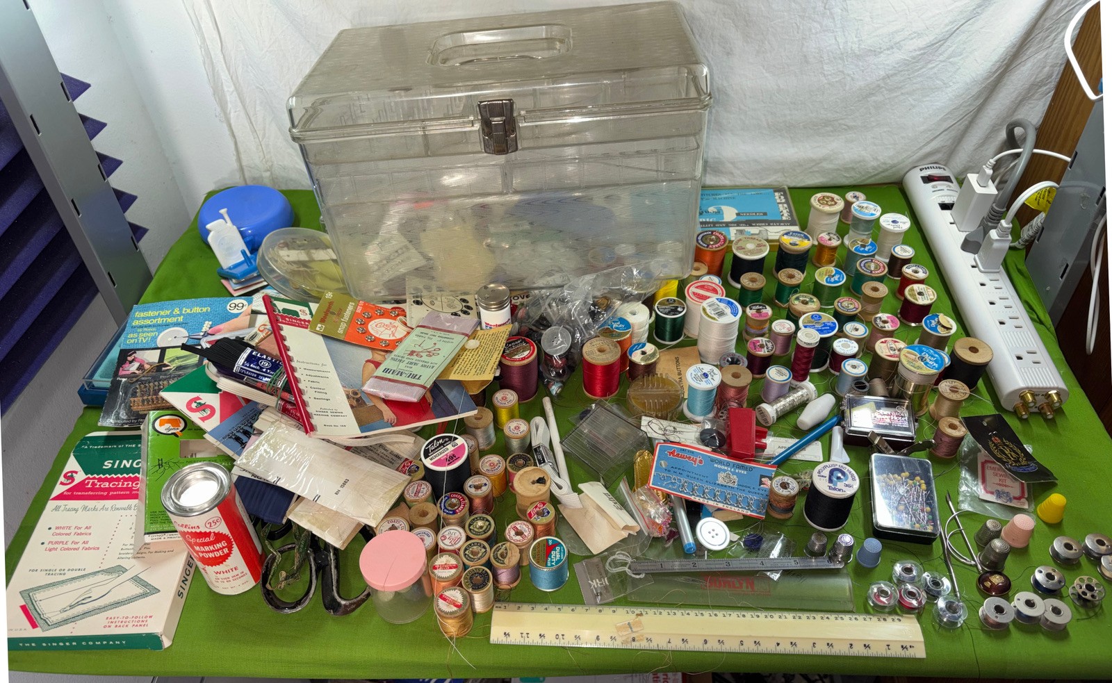 Vintage Wilson Sewing Box LOADED Thread Notions Dressmaker’s Scissors BUTTONS ++