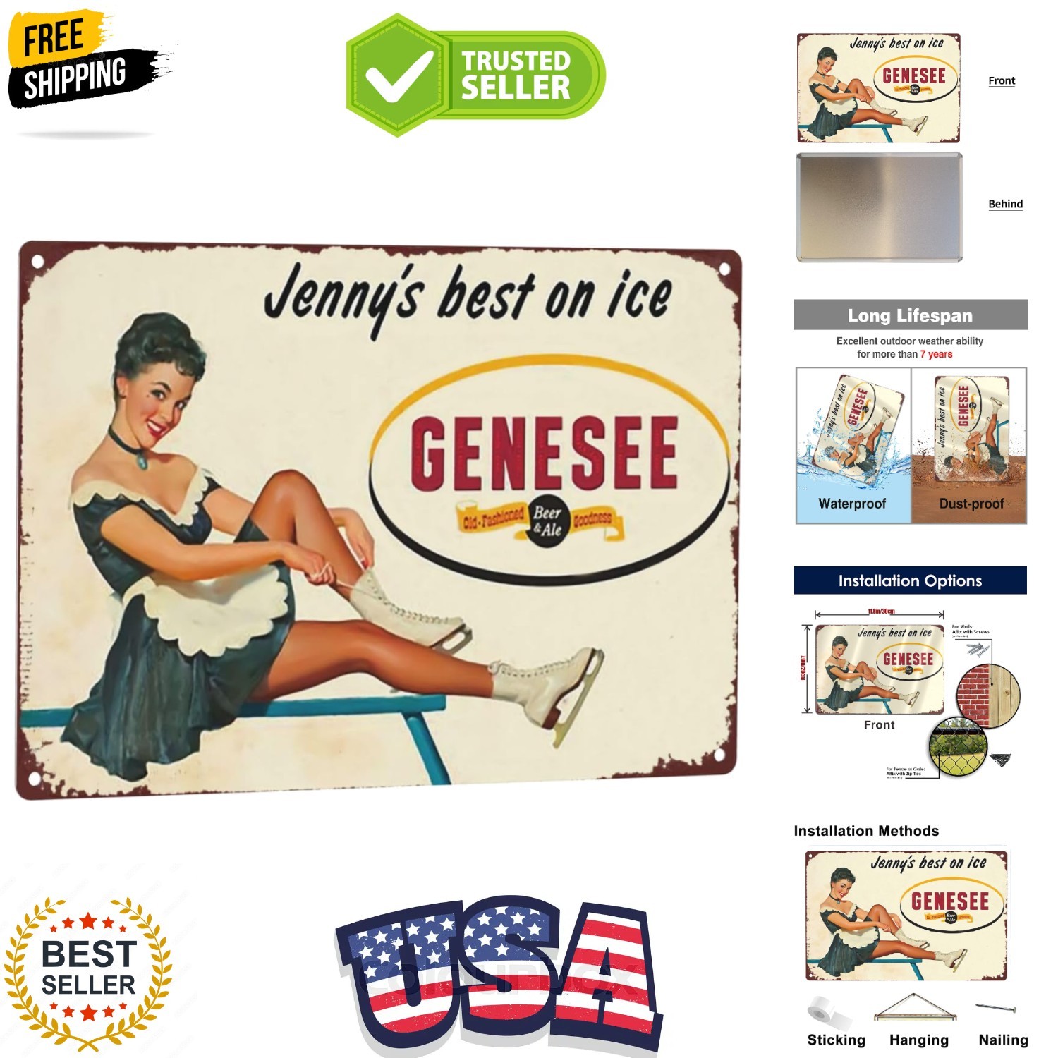 Tin Sign Vintage Aluminum New Sign Aluminum 1981 Genesee Beer & Ale Vintage M...