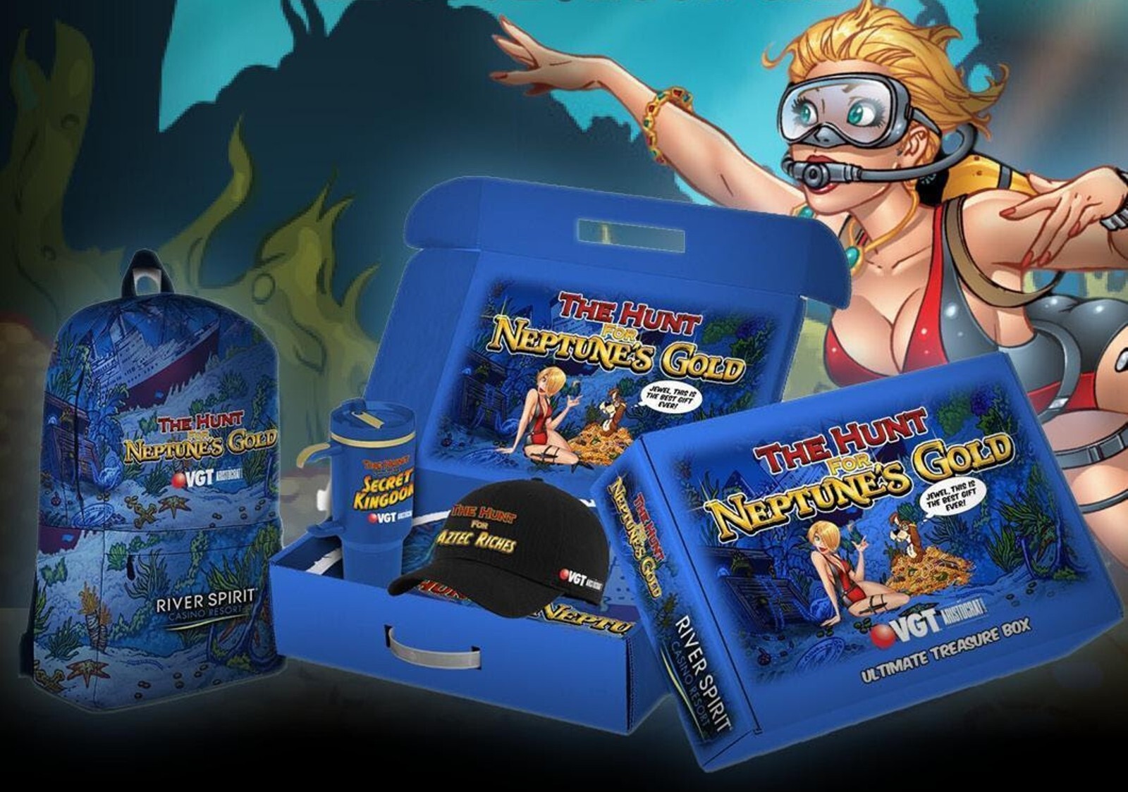 The Hunt For Neptunes Gold VGT Aristocrat Casino Slot Game Ultimate Treasure Box