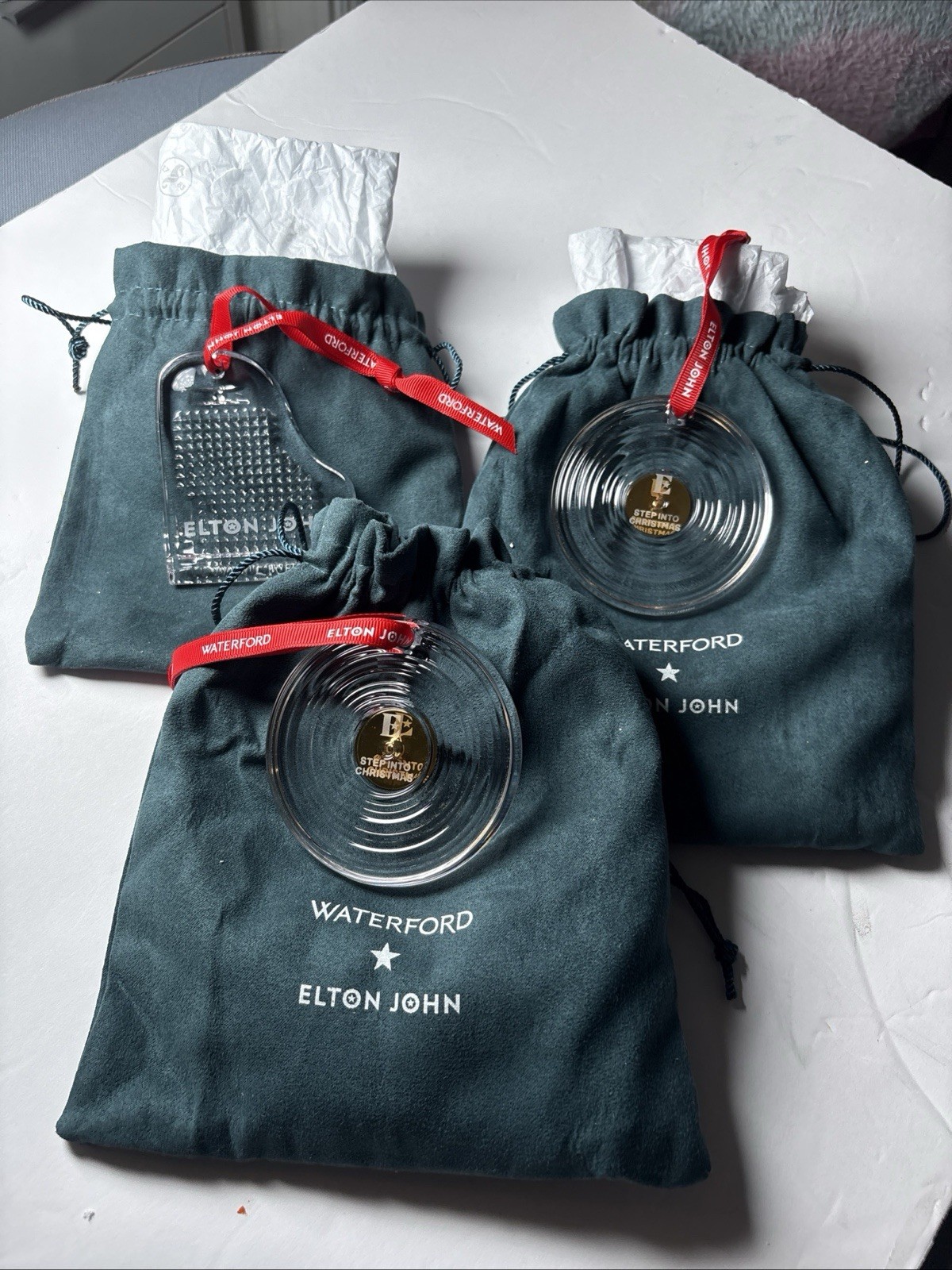 Elton John 2025 Vinyl Record & Piano Ornaments by Waterford (no Box) 3 Pack
