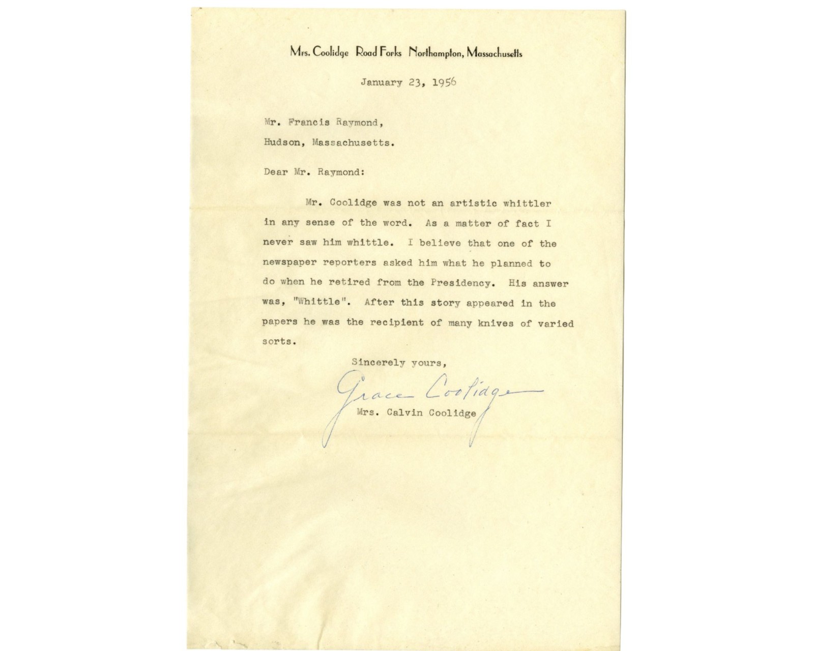 First Lady Grace Coolidge Corrects Story on Calvin Unique Signed Letter. PSA
