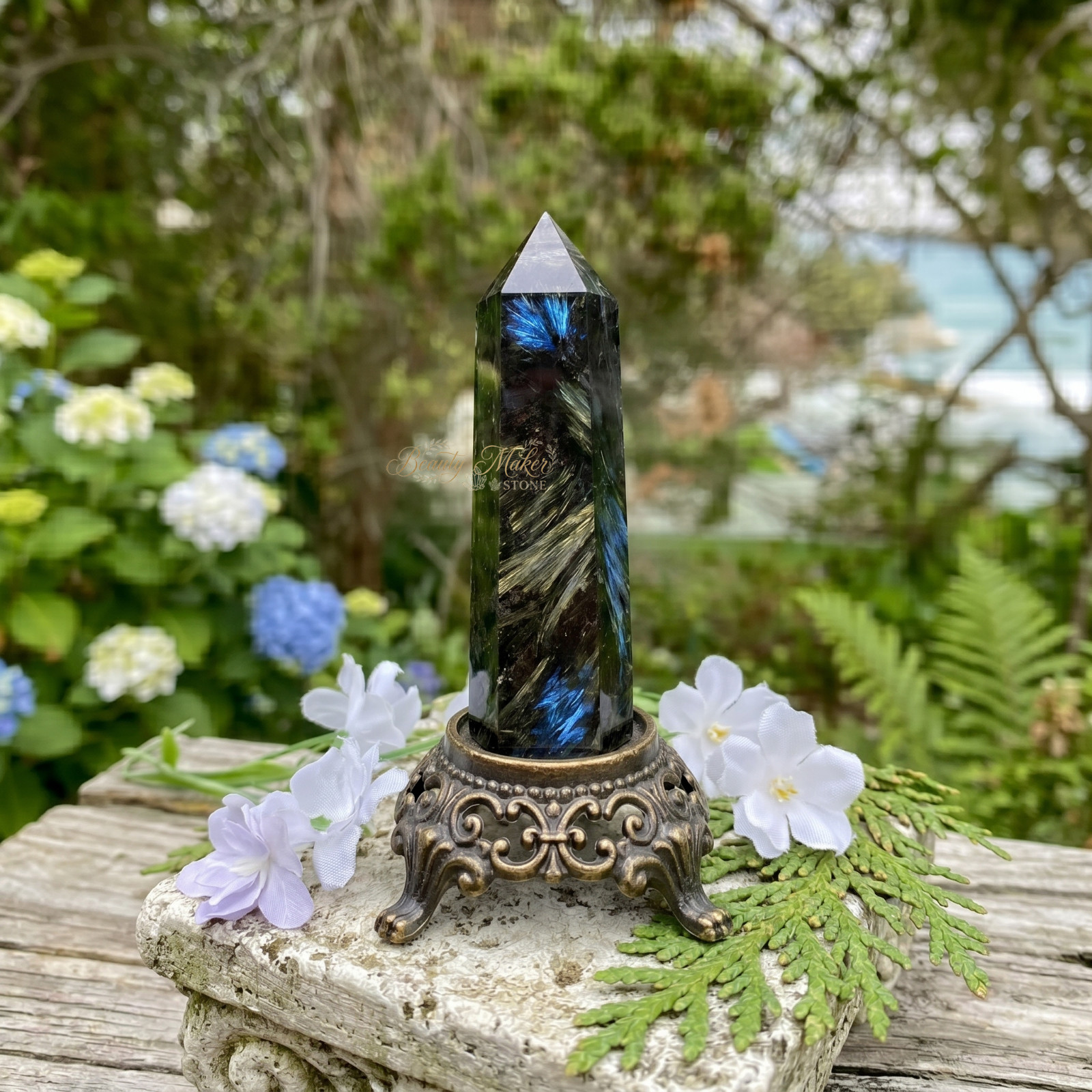 Natural Rare Arfvedsonite Tower Crystal Point Hexagon Wand Obelisk Decor 3-3.5