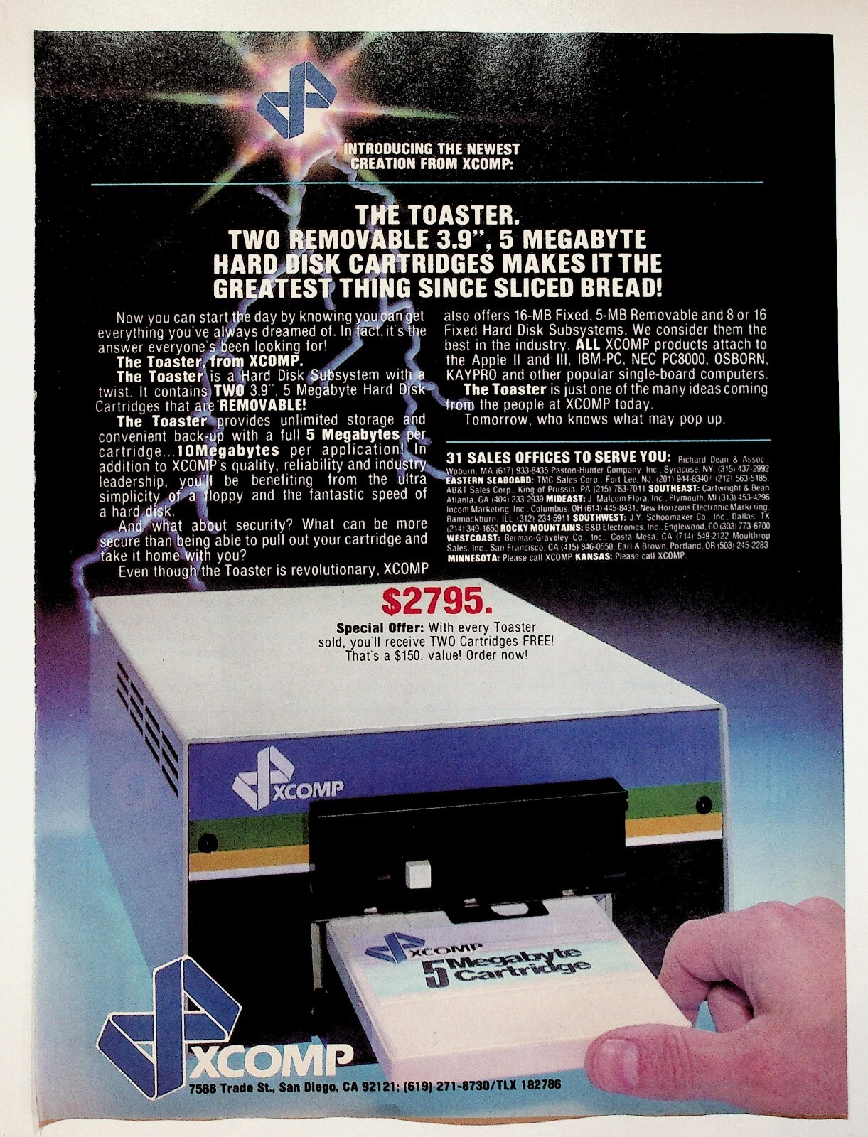 1983 The Toaster XCOMP Hard Disk Cartridge - Vintage Computer Technology Ad