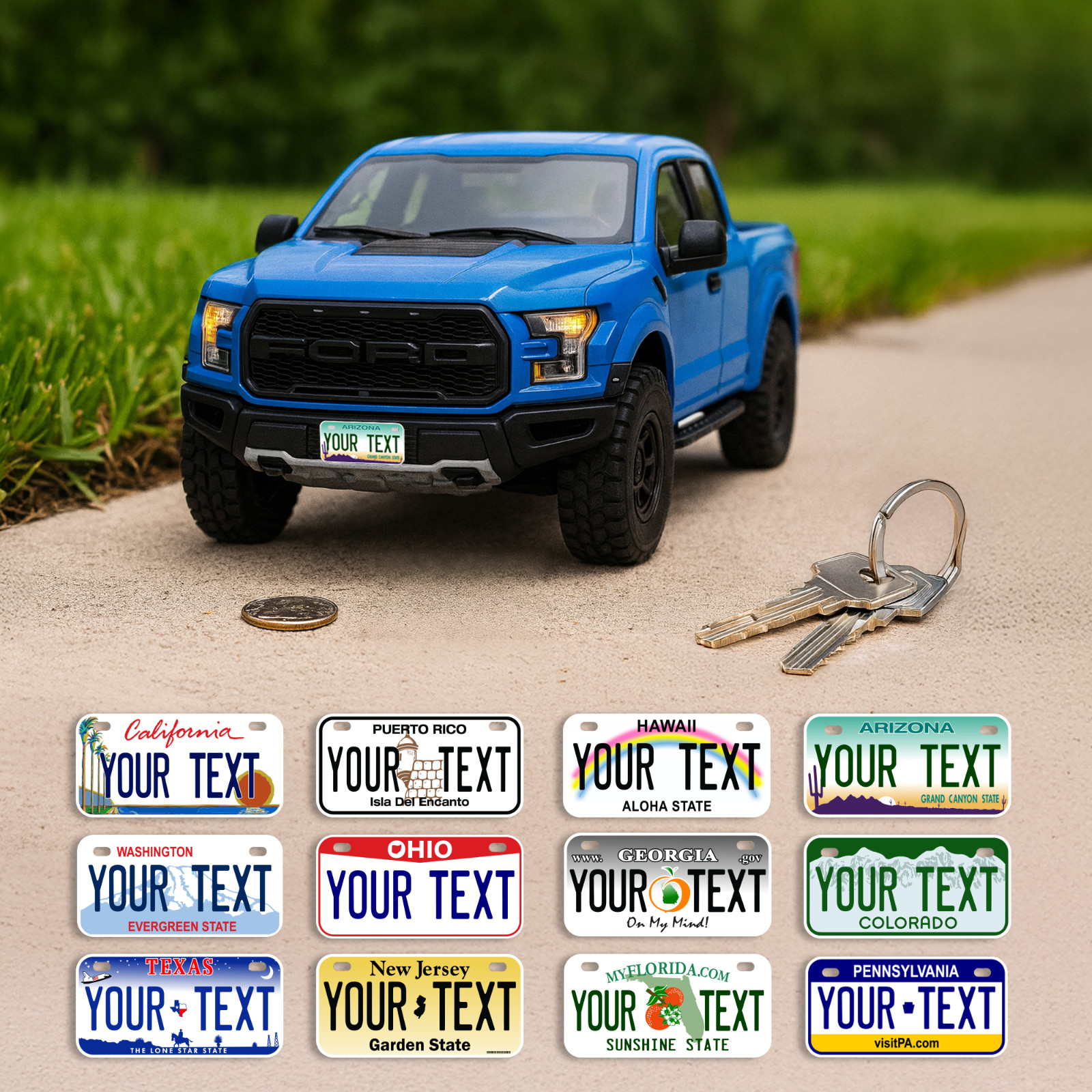 Custom RC car license plate | scale model 50 States | Fits 1/8, 1/10, 1/12, 1/14