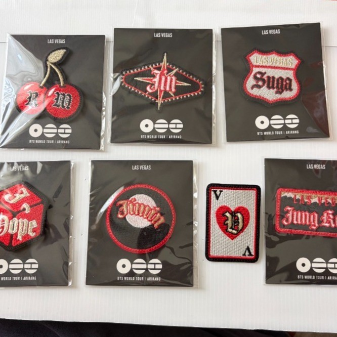 BTS World Tour Las Vegas Patches In Pack RM, Jin, Suga, J-Hope, Jimin,V, Jungkoo