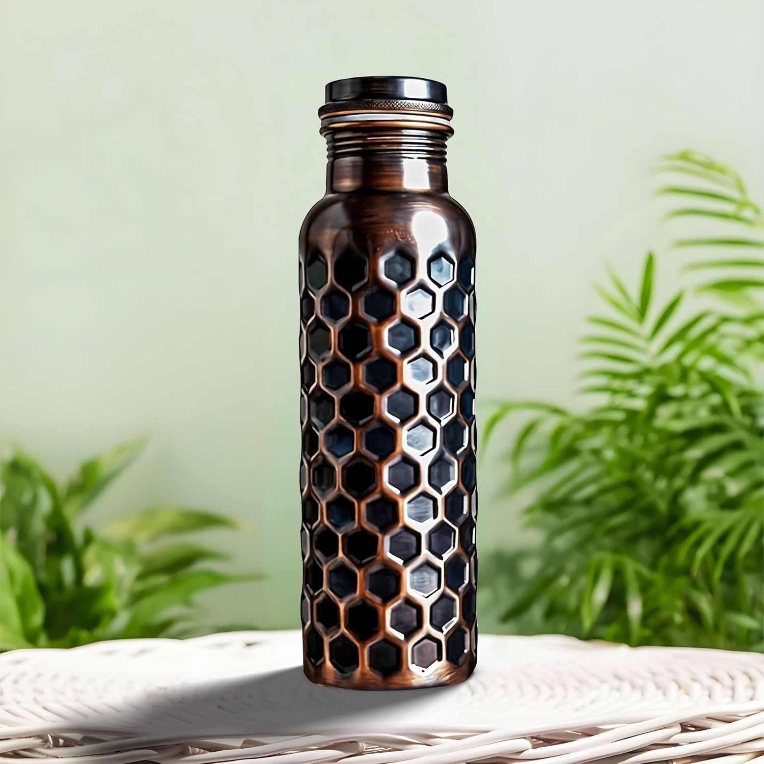 34oz Pure Copper Water Bottle - Handmade Hammered Finish - Ayurvedic Health USA
