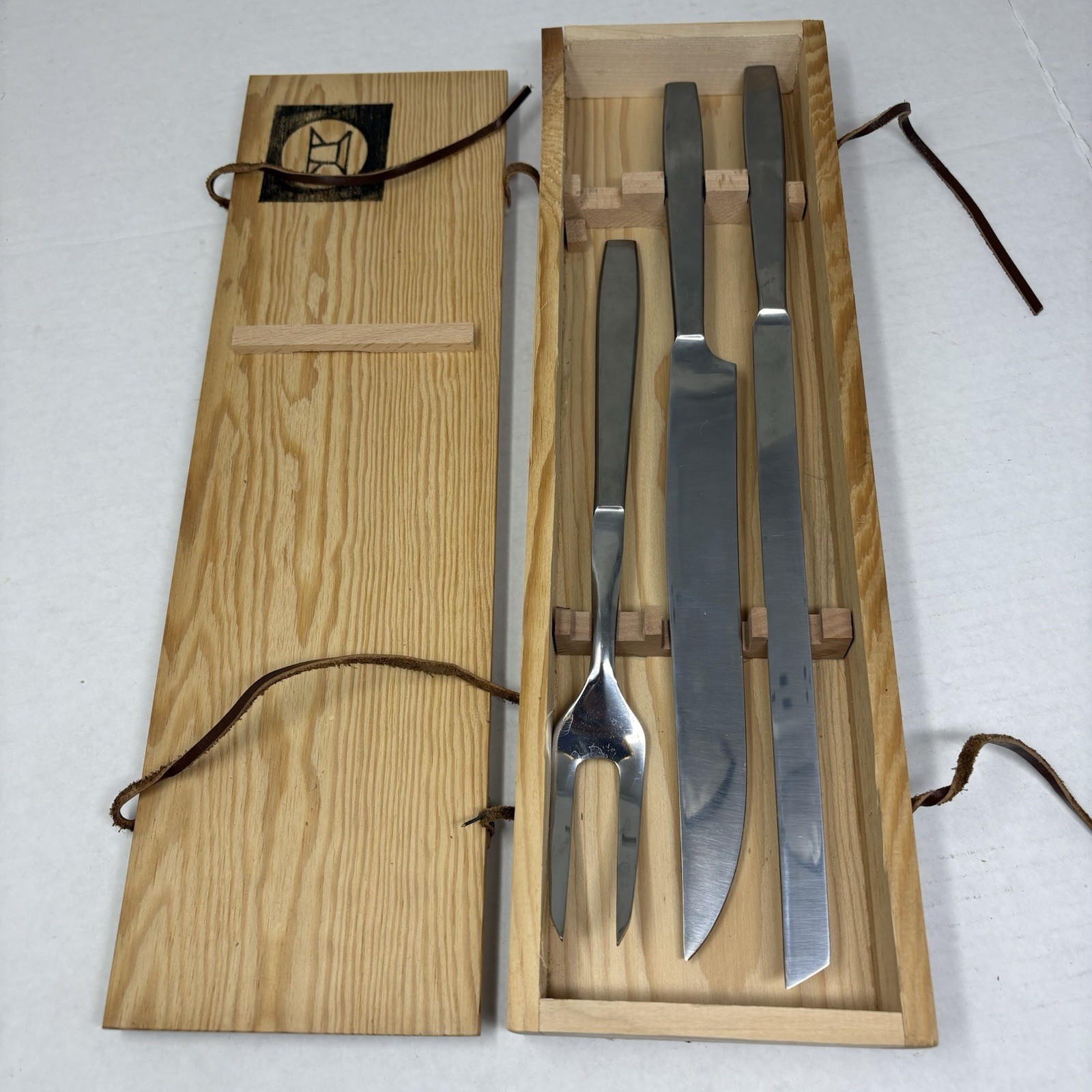 MCM VTG 1950s Amboss Austria 2050 Carving Set Helmut Alder Stainless Wood Box