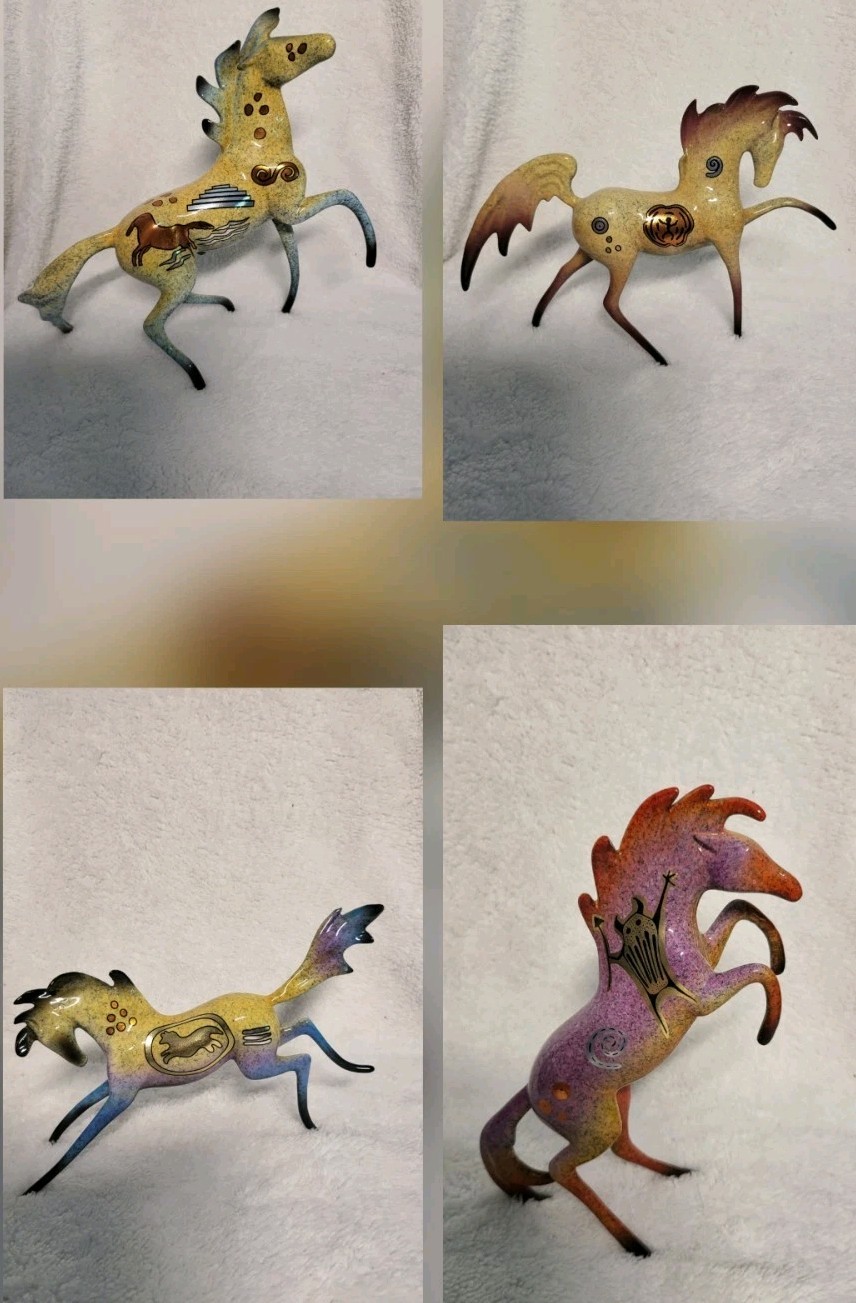 Lot of 4 Westland Primal Visions Horse Figurines 2005 Tribal Petroglyph Retired