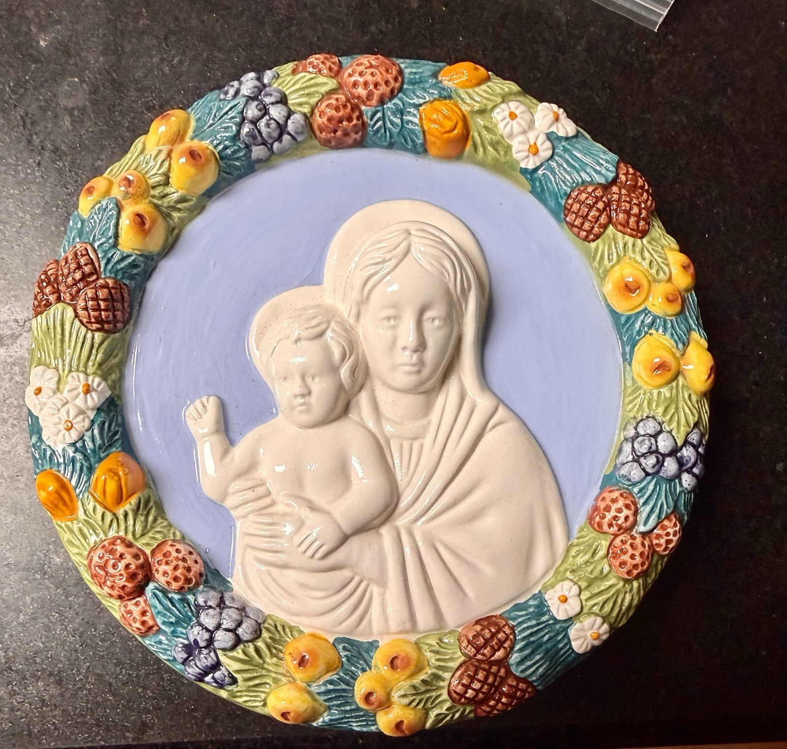 Vtg Niccacci Deruta Italy Madonna & Child Majolica Wall Plaque 7.5” Signed Mint