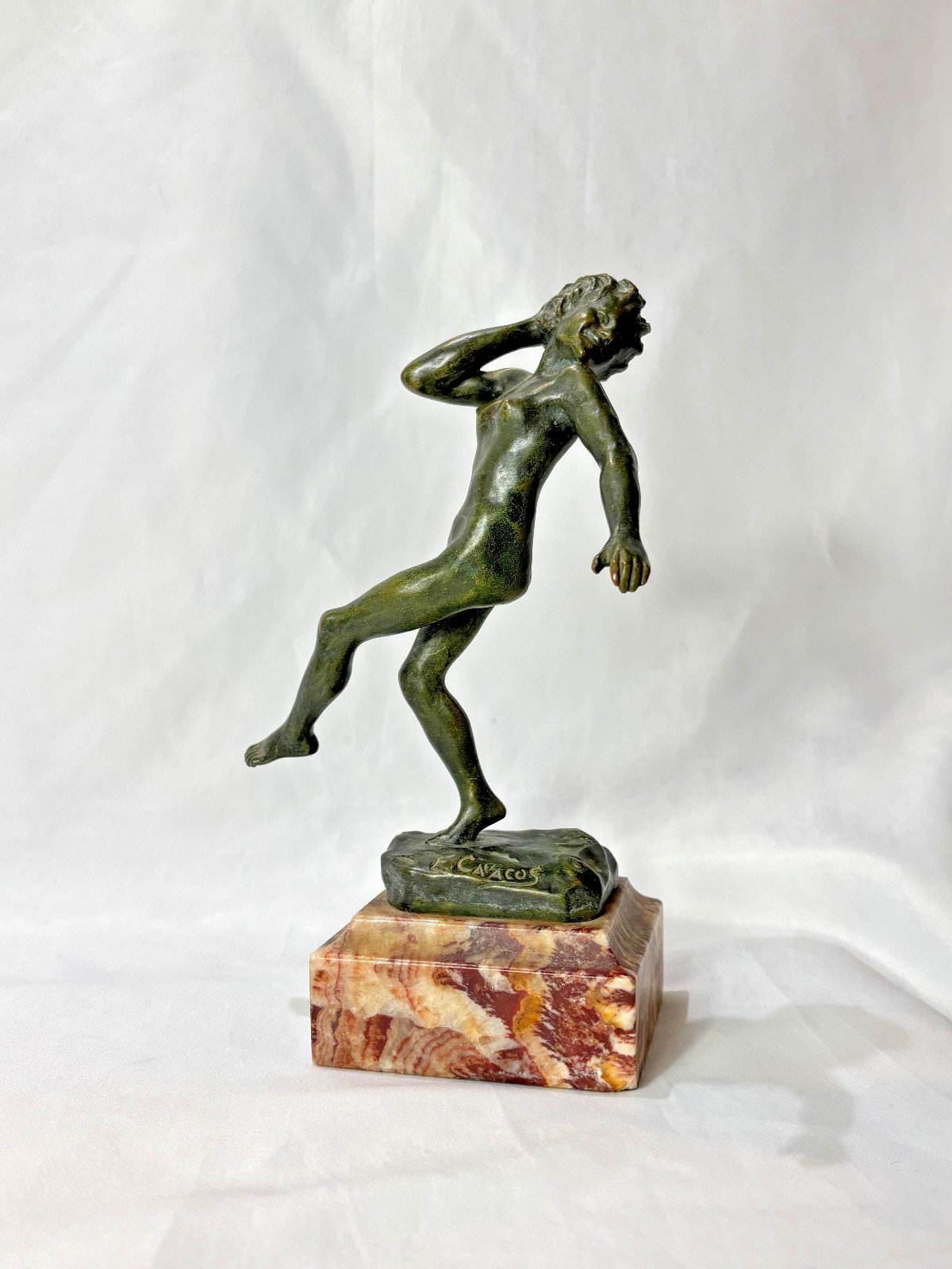 Vtg Bronze Statue E Cavacos Dancing Woman Femme Dansant On Marble Base