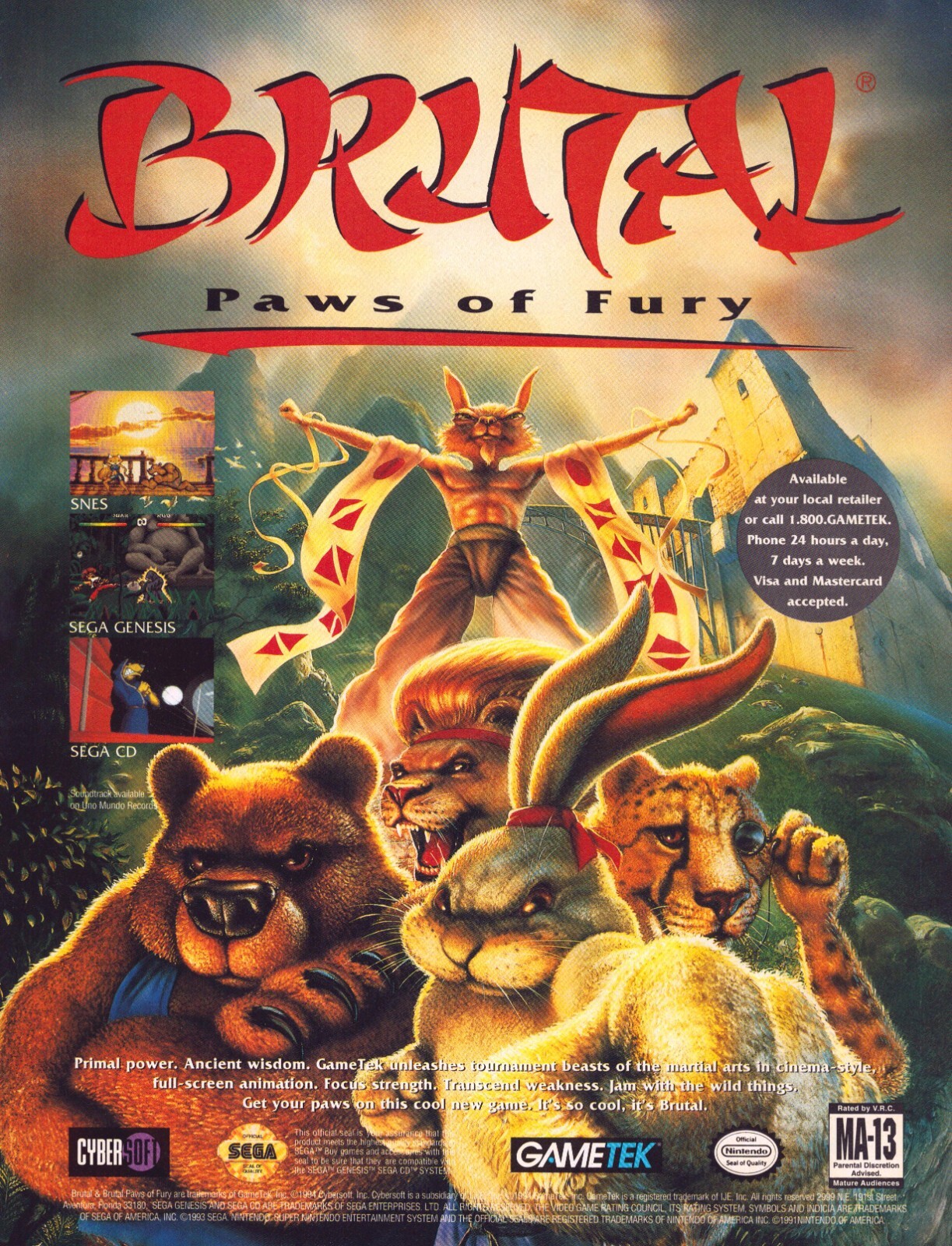 Vintage 1994 Print Ad - Brutal - Paws of Fury - Promo Ad