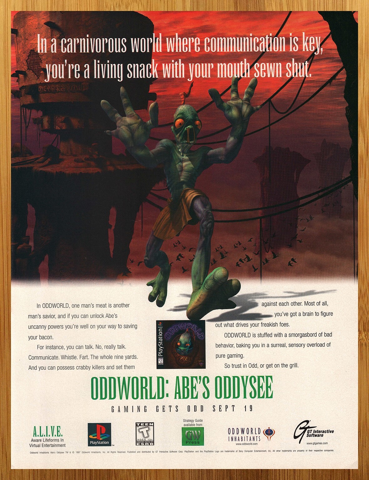 1997 Oddworld Abe\'s Oddysee Playstation 1 PS1 Vintage Print Ad/Poster Game Art