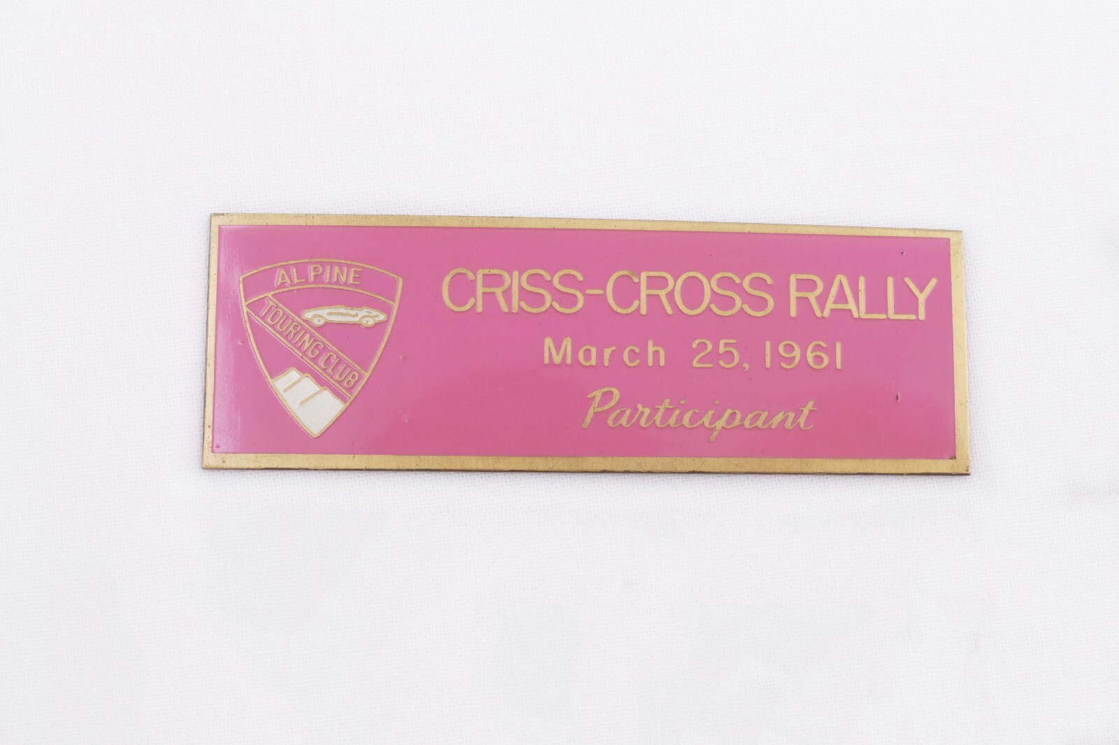 1961 Alpine Touring Club Criss Cross Rally Participant Dash Plaque California