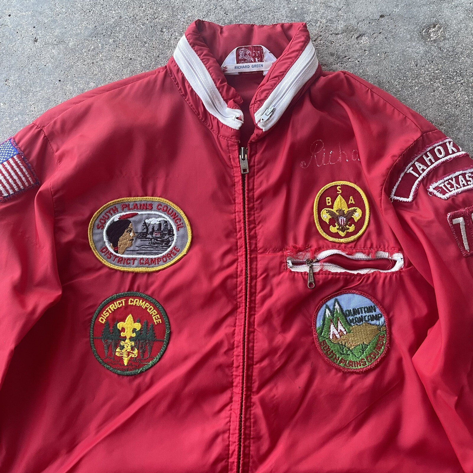 Vtg 60s BSA Boy Scouts Of America Windbreaker Jacket Patched Richard Green
