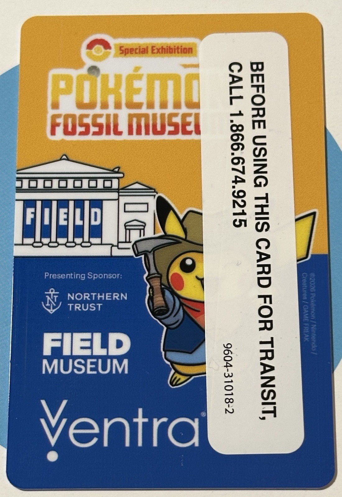 Pokémon Fossil Museum Pikachu Ventra Transit Card Limited Edition