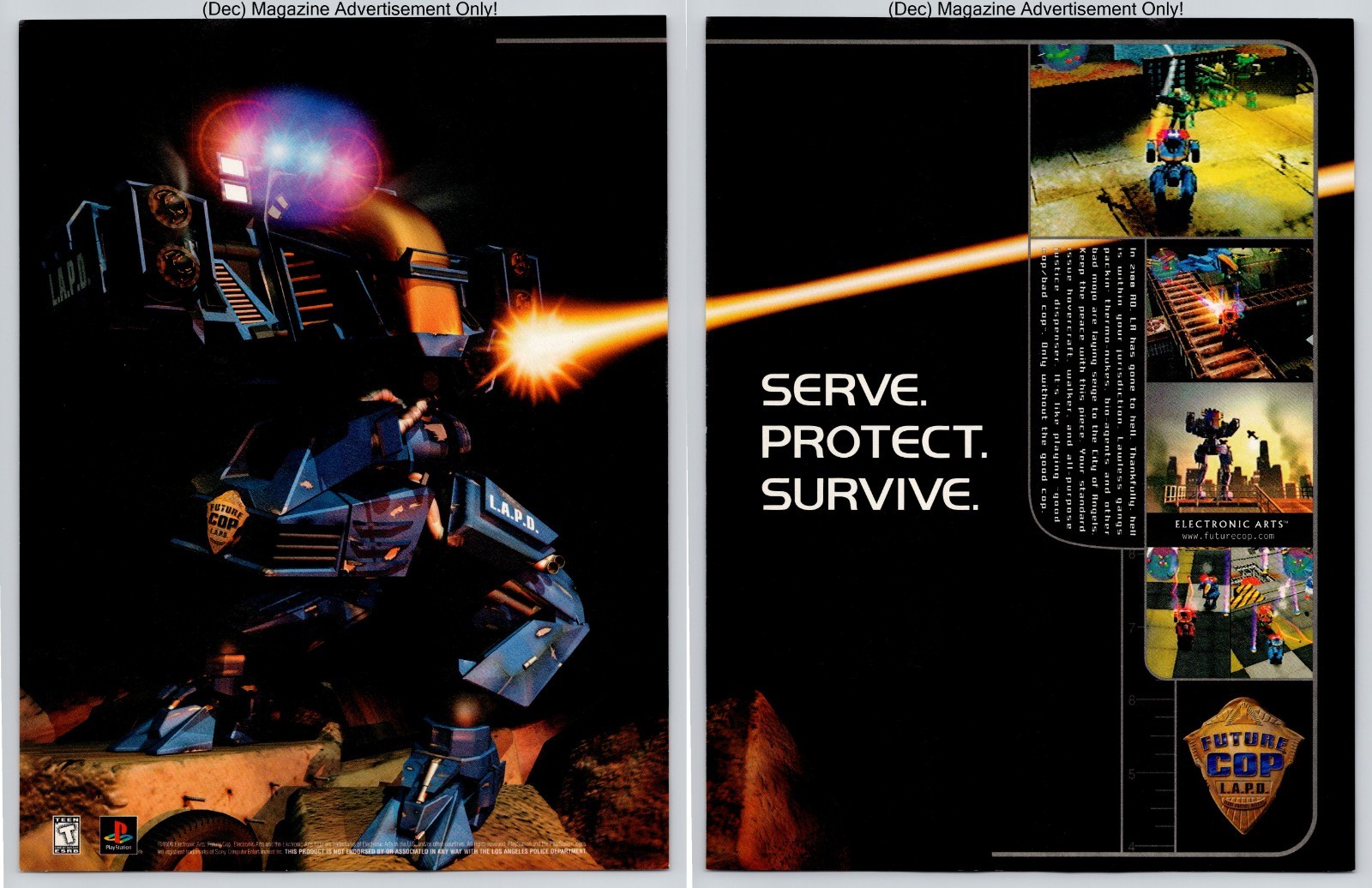 Future Cop LAPD Electronic Arts Mech Patrol Combat 1998 2Page Advertisement