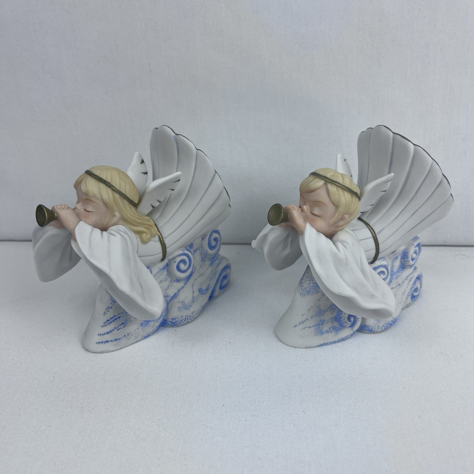 Vintage Home Interiors Boy & Girl Ceramic Angels “Announcing the Saviors Birth”