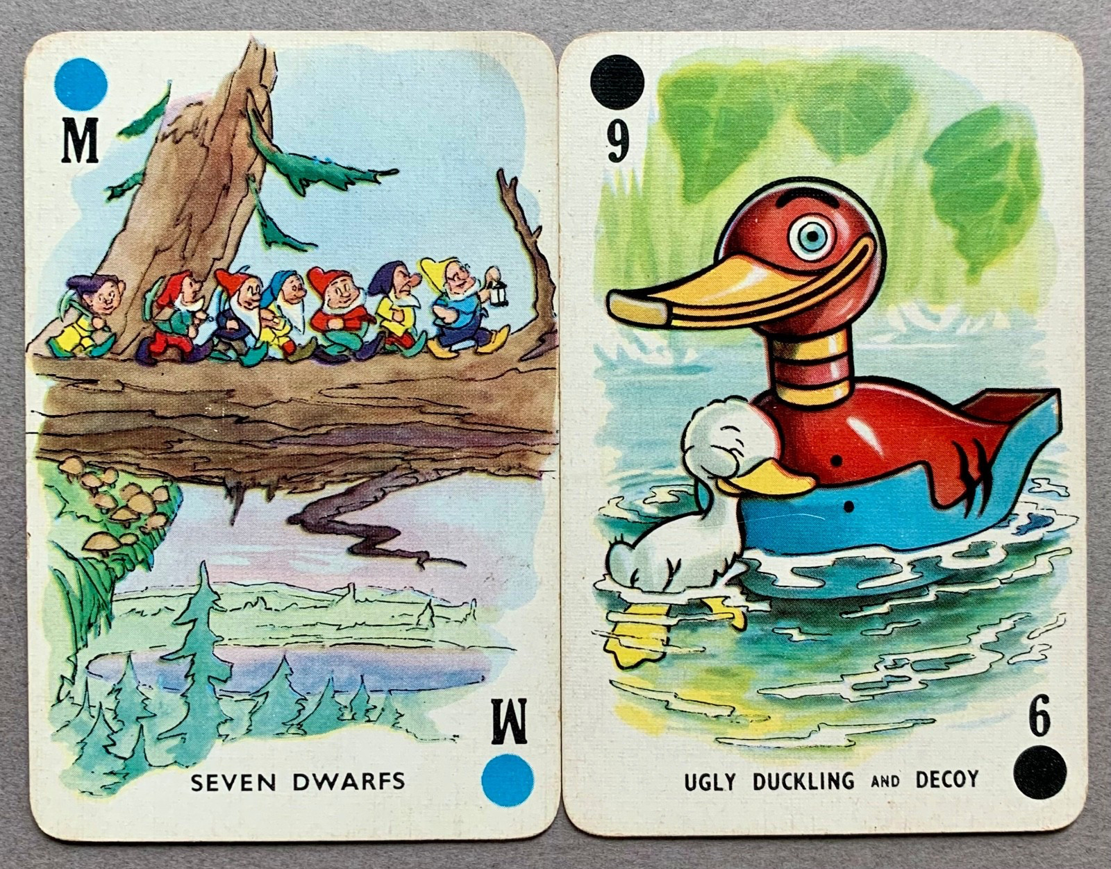2 Vtg. 1939 Disney Castell Bros./Pepys Mickey’s Fun Fair Red, Seven Dwarfs + 1