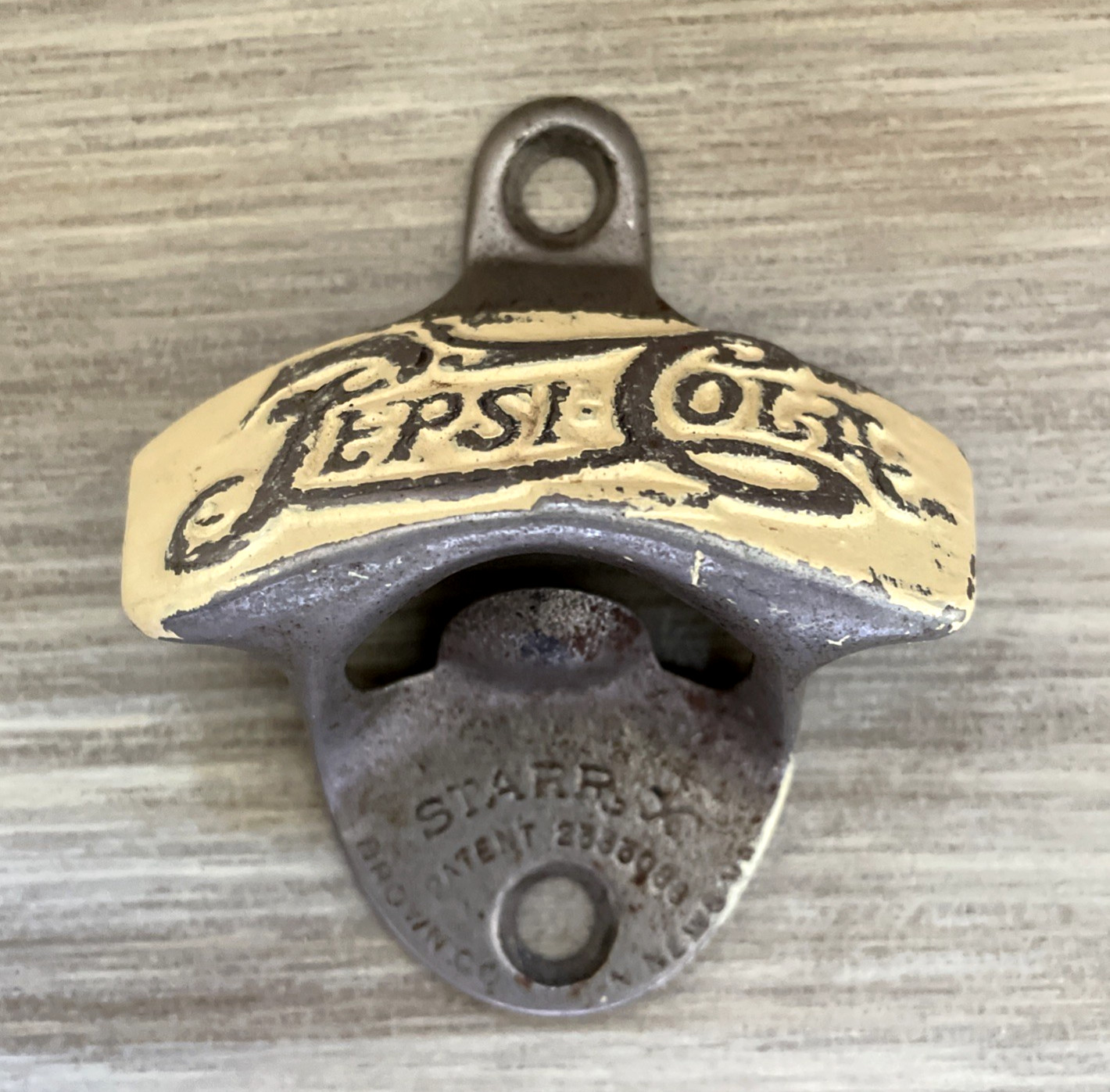 VTG Pepsi Cola Double Dot Starr X Wall Mount Bottle Opener 1940s Brown Co USA