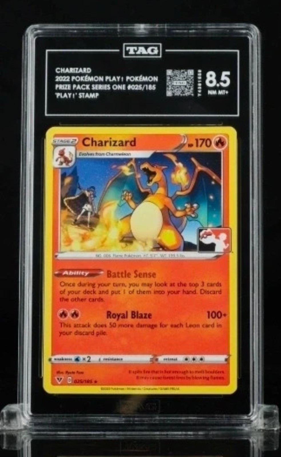 TAG 8.5 Graded Charizard 025/185 - Play Pokémon Prize Pack Series One (2022)