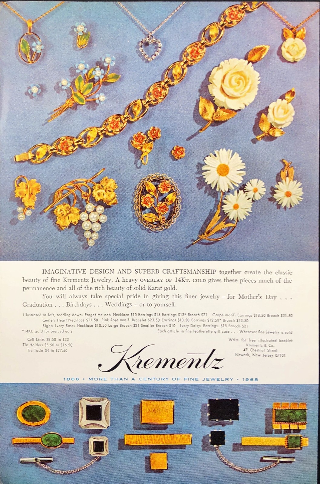 Krementz Fine Jewelry Newark NJ Vintage Print Ad 1968