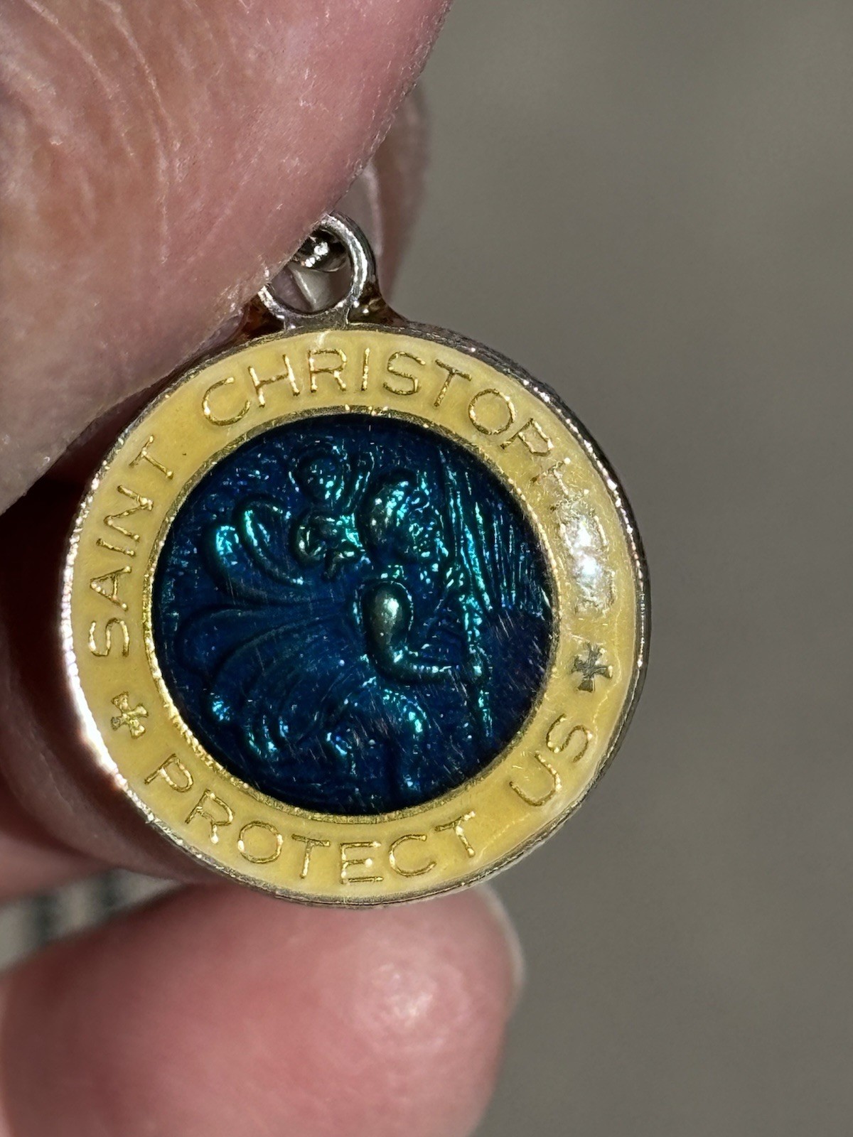 Vintage Blue Enamel St. Christopher Medal/ Double Sided