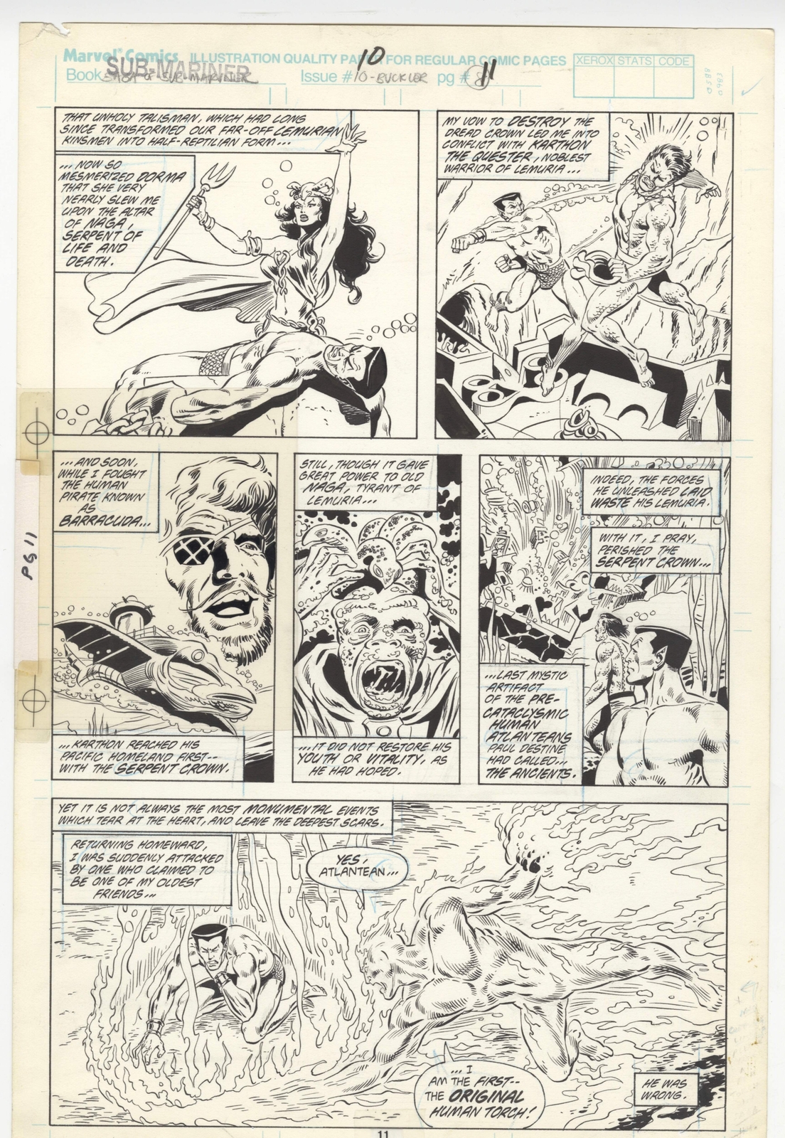 Saga of the Sub-Mariner #10 pg 11 Sub Mariner Vs. Human Torch Original Comic Art