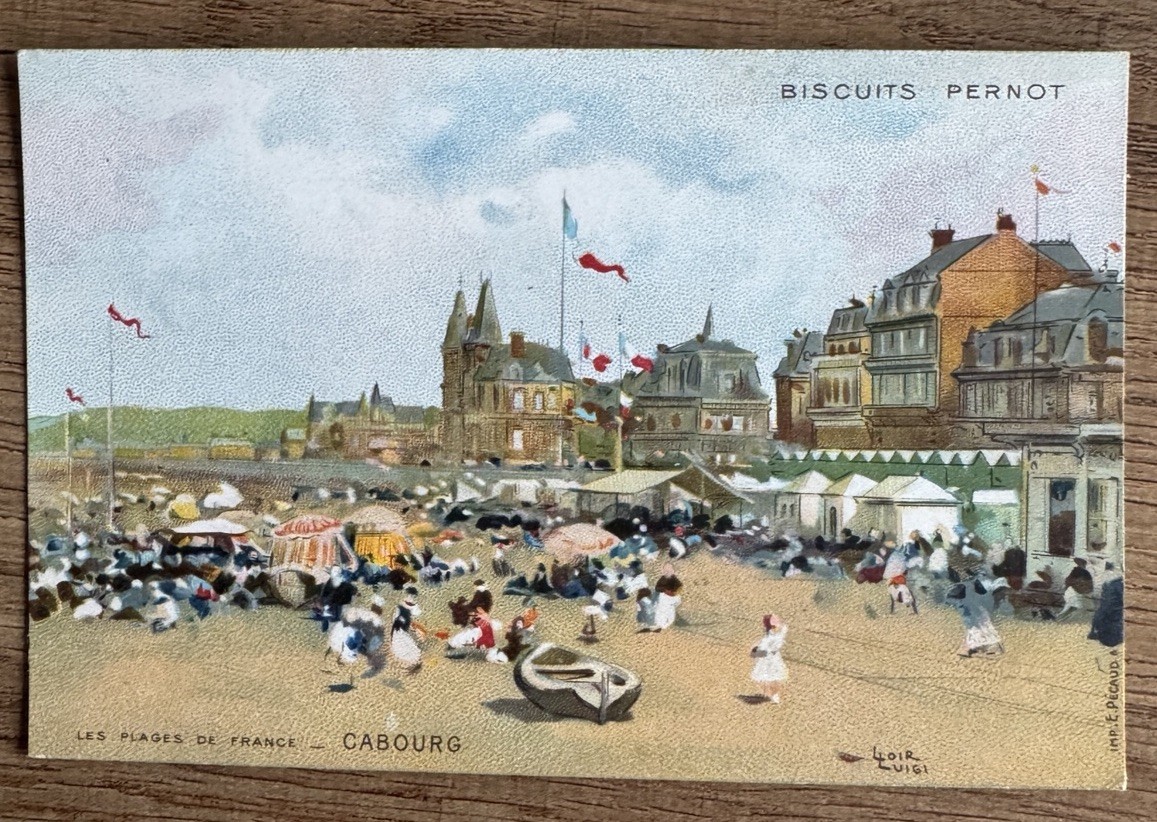 Old postcard Cabourg Les Plages de France Luigi Loir Biscuits Pernot advertising