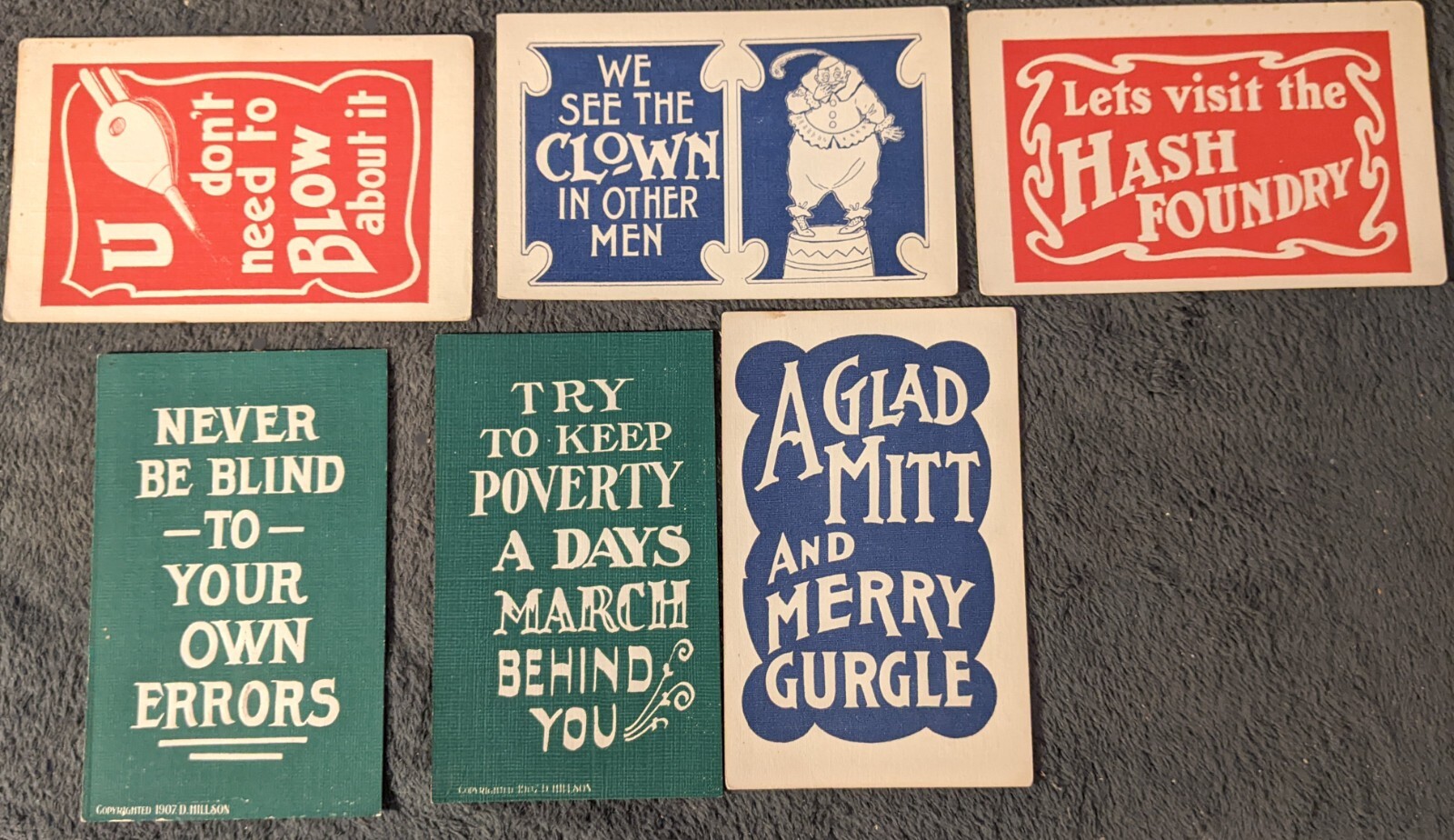 Lot 6  Antique 1907 Postcards Zim AH D. Hillson Maxims Sayings R U Next Hash Fou