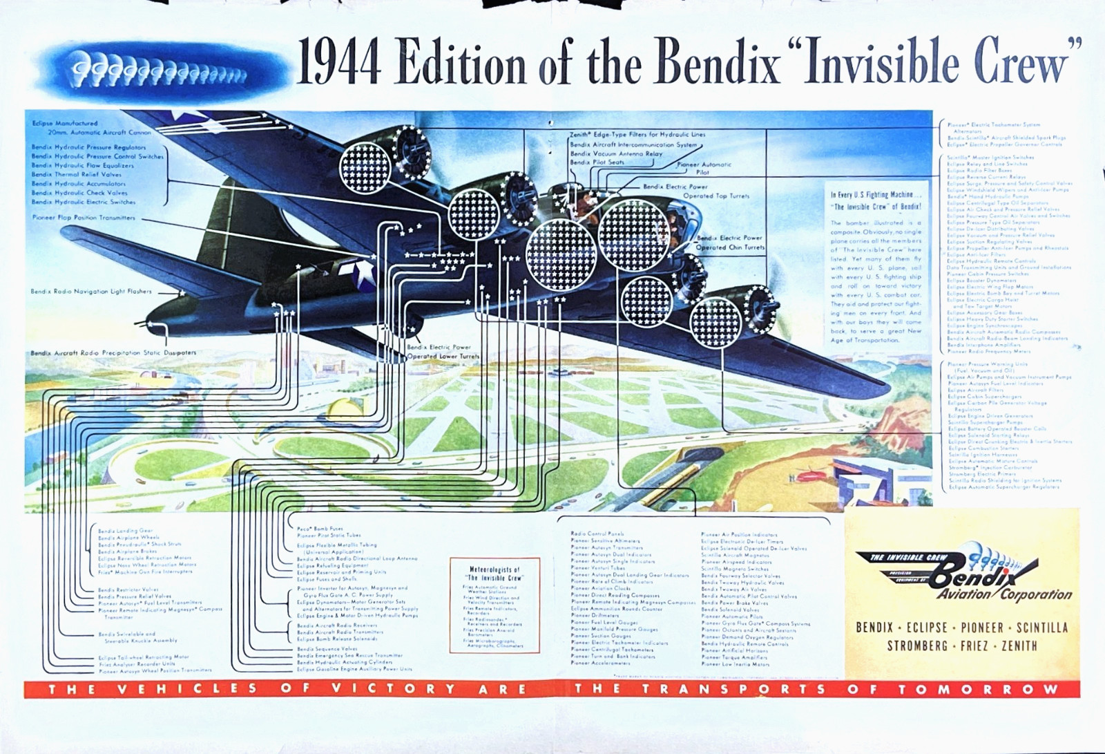 1944 Bendix Invisible Crew WWII Aircraft Diagram Aviation System Mag Print Ad
